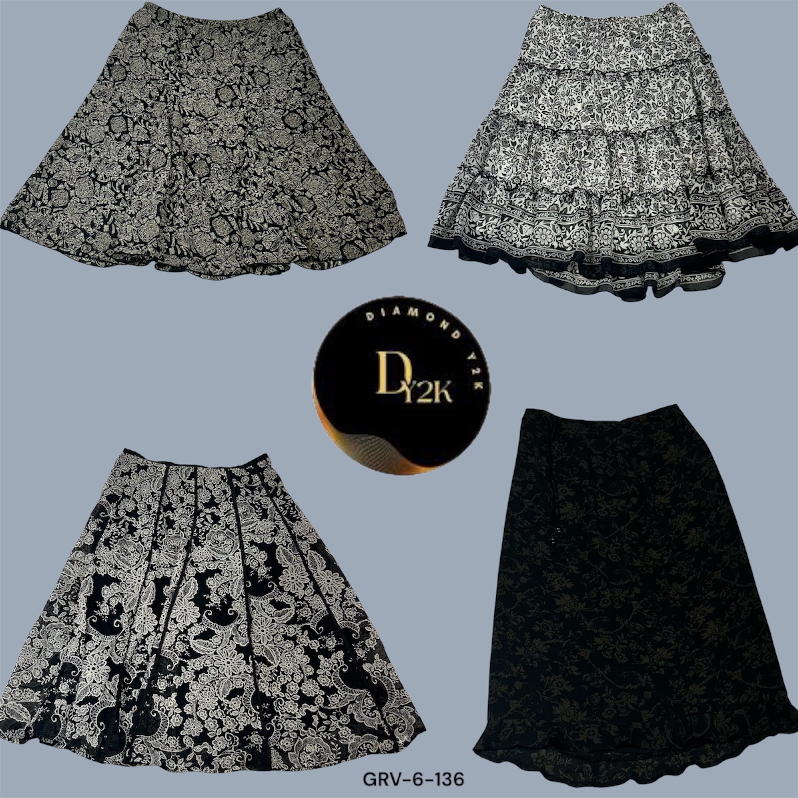 Y2K Print Queen | Black Glossy Poly Skirt (GRV-6-136)