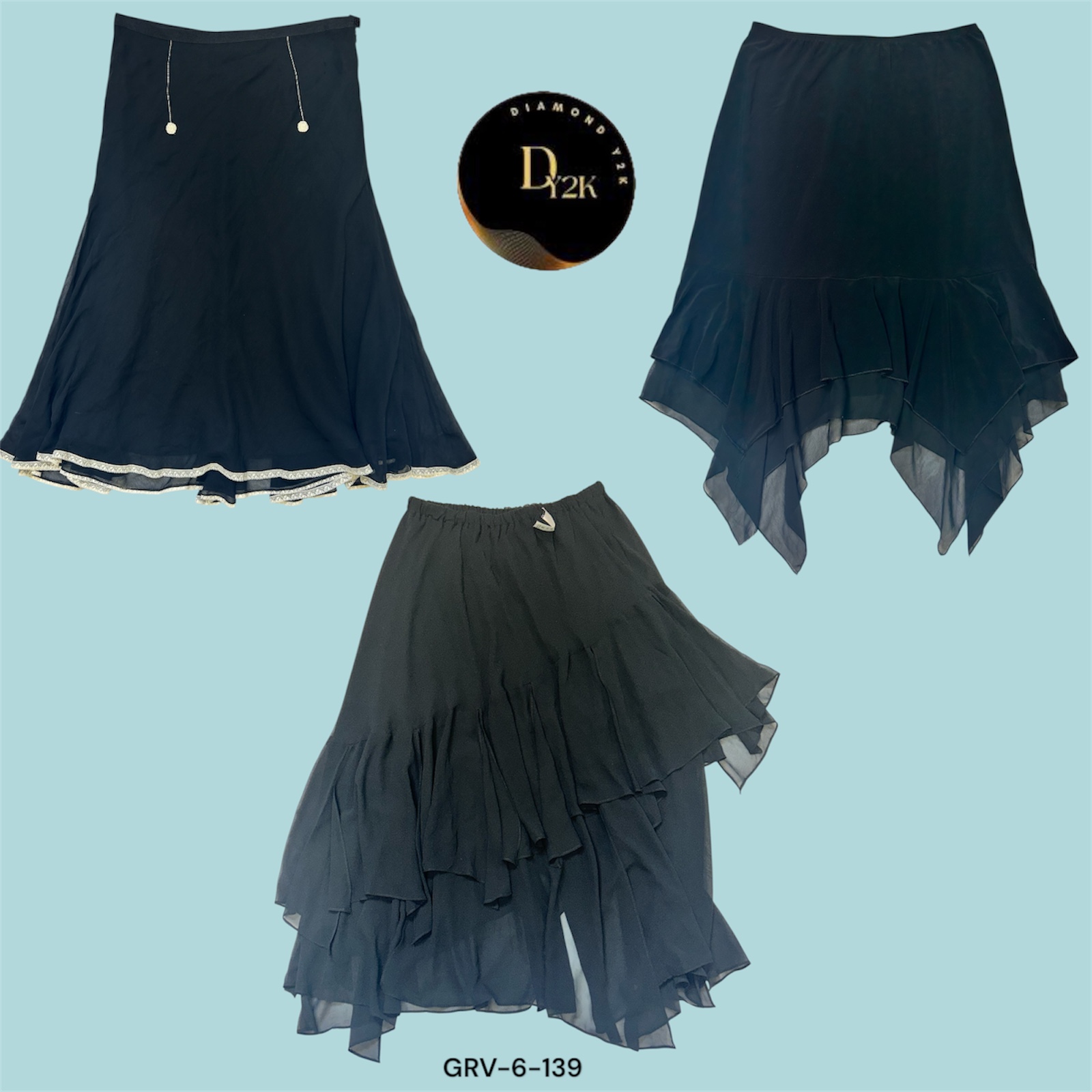 Retro Edge | Black Y2K Poly Skirt Vibes (GRV-6-139)
