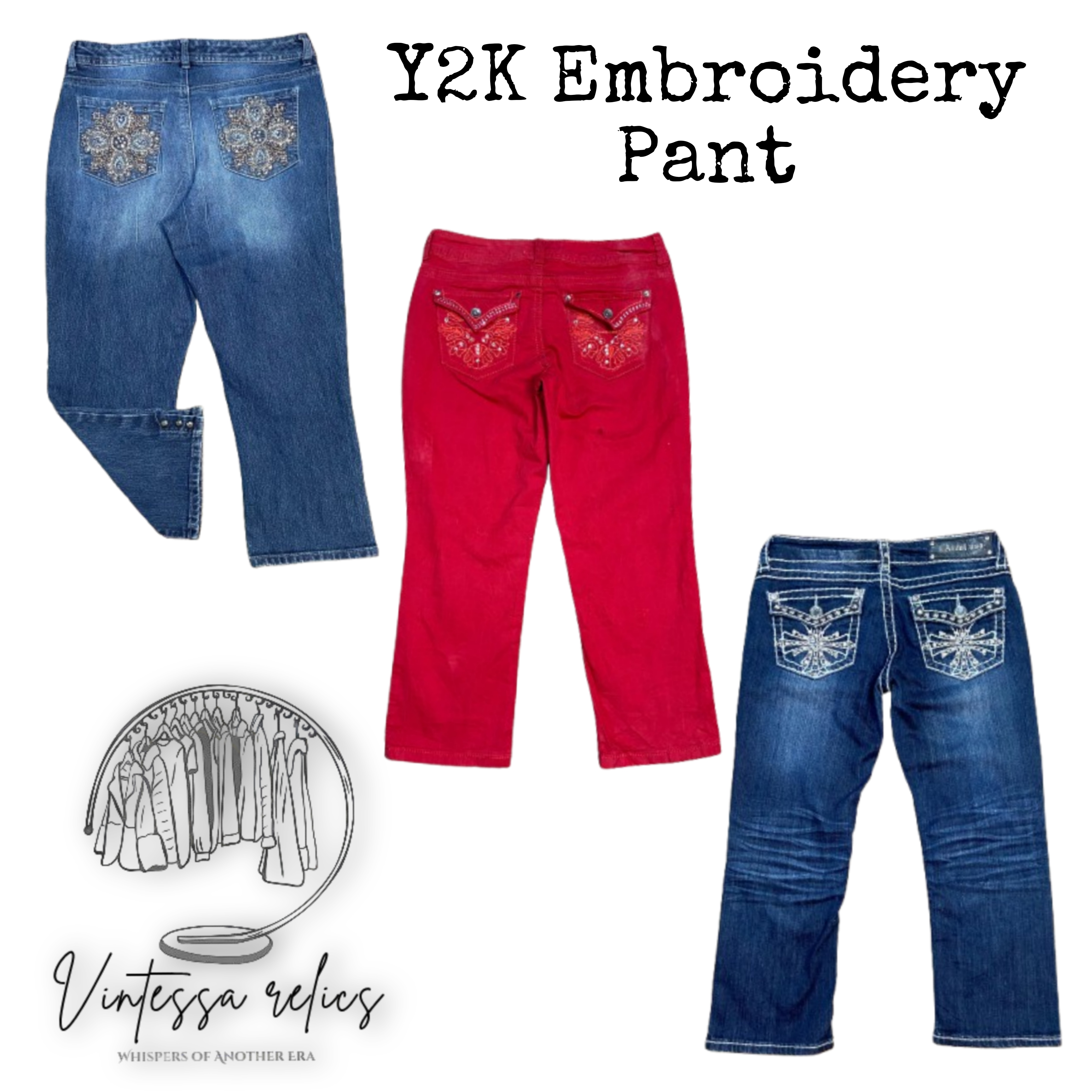 VP12  Y2k Embroidered Flared Jeans