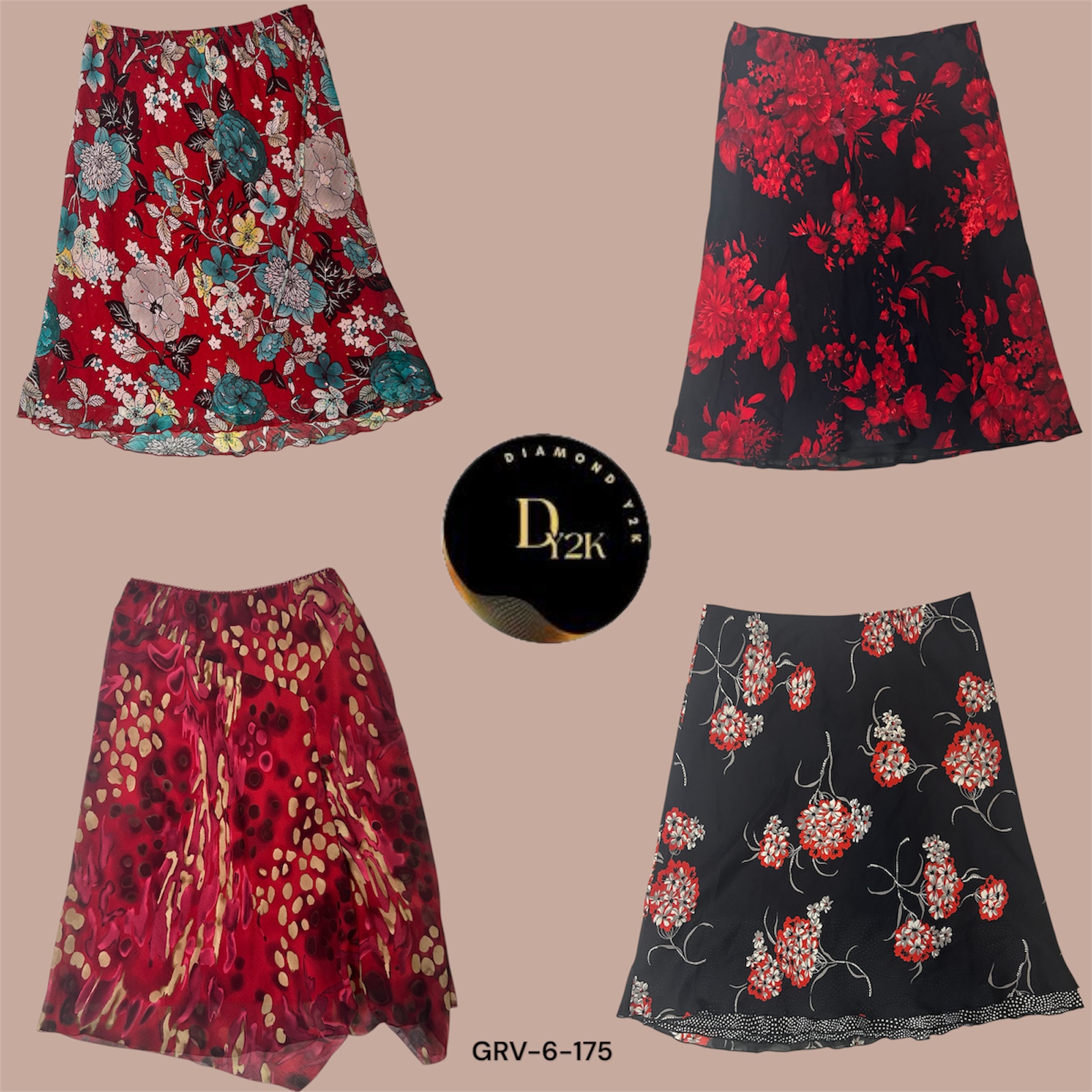 Y2K Red Floral Poly Skirt | Retro Bloom Vibes (GRV-6-175)