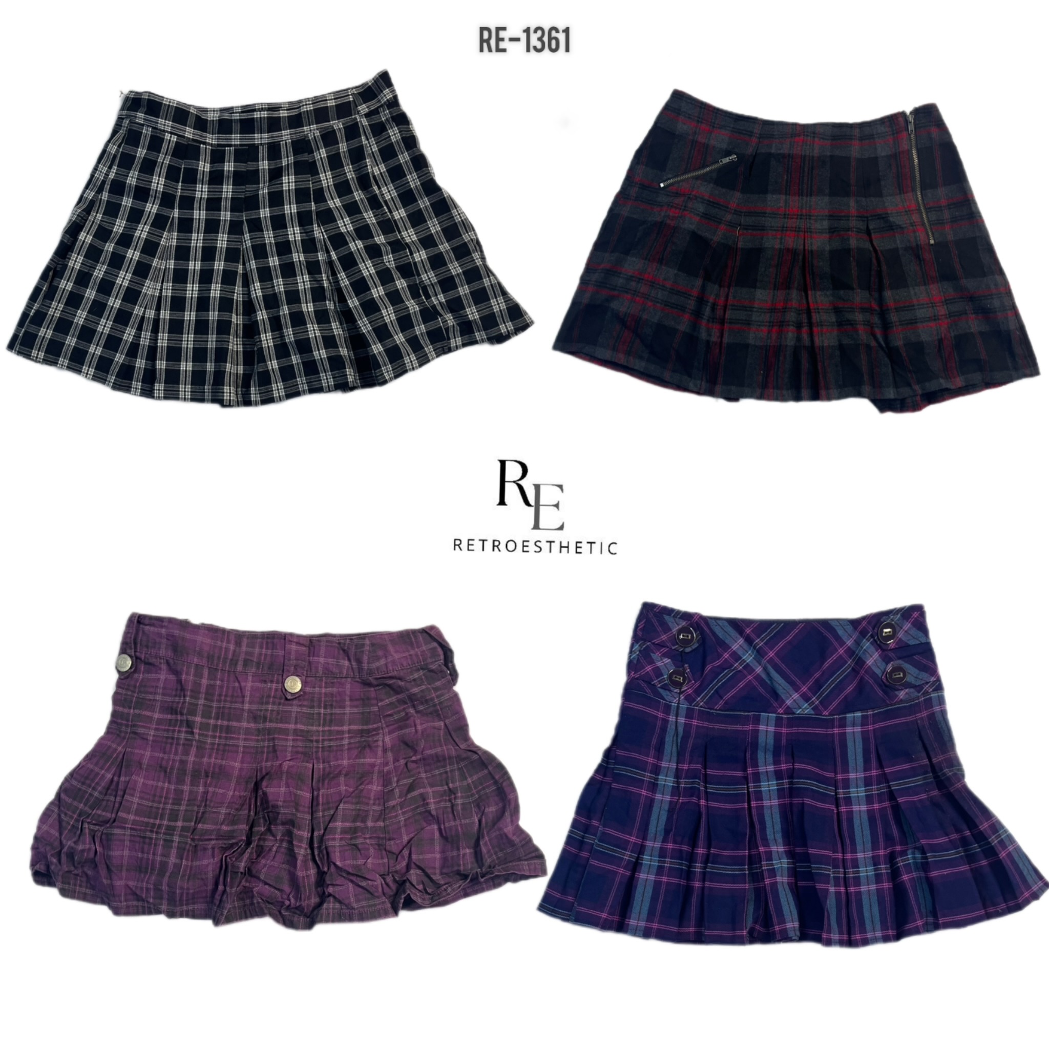 Y2K Unique Wool Checkered Mini Skirts (RE-1361)