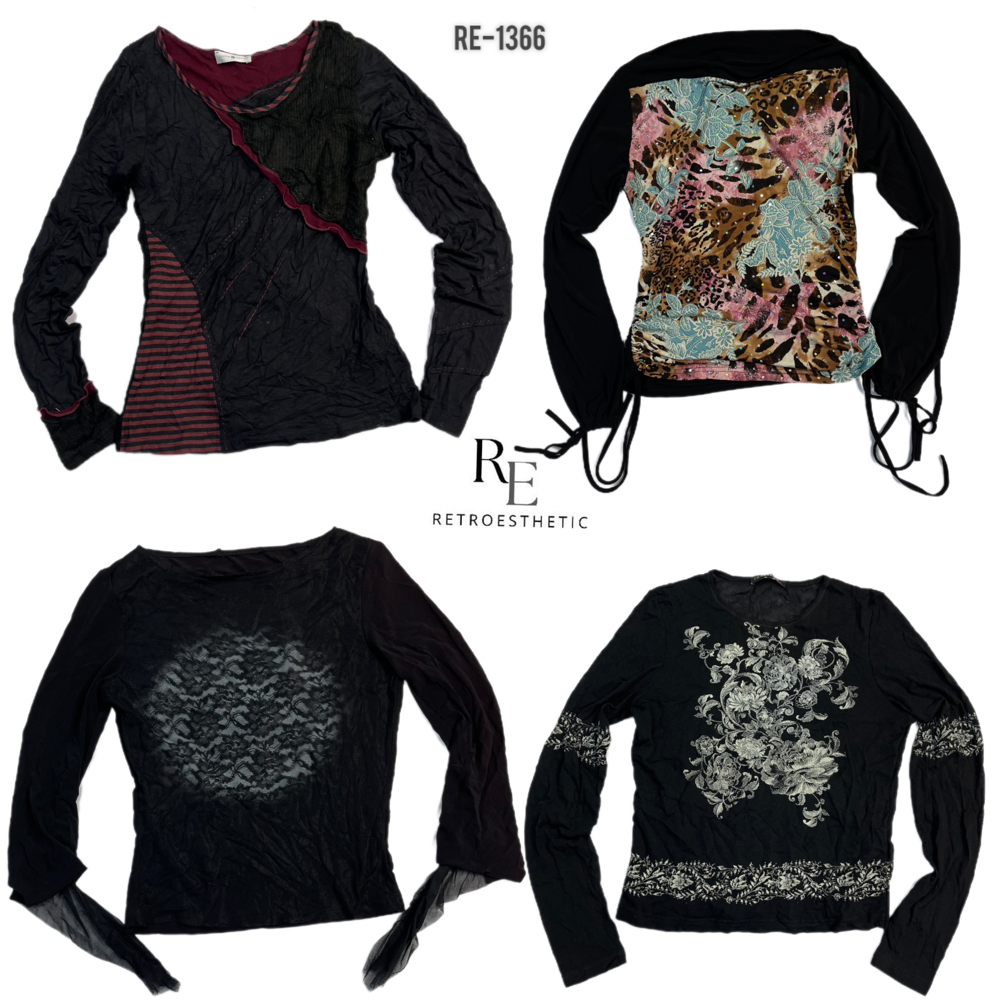 Y2K All Black Rave Full Sleeve Tops (RE-1366)