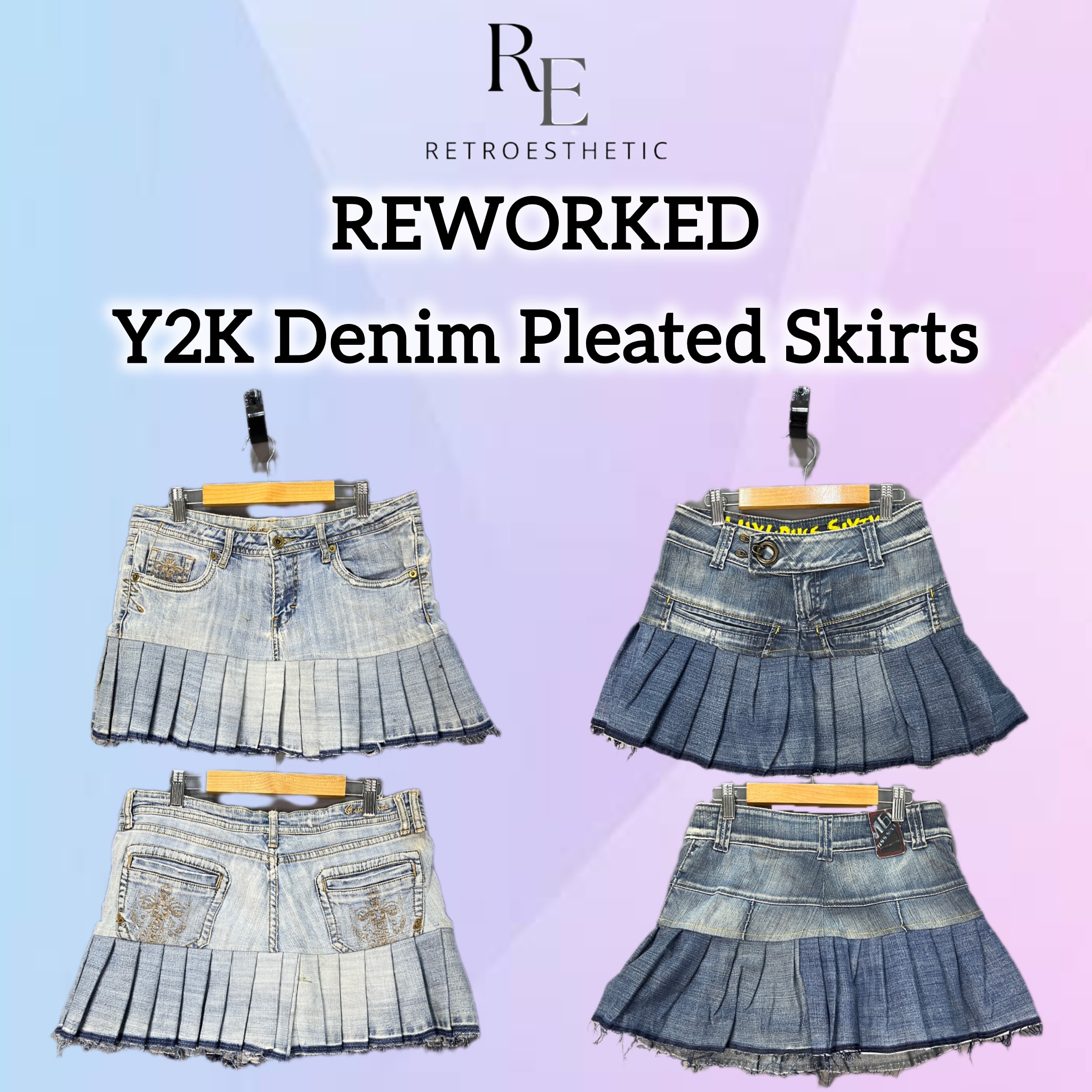 Upcycled Y2k Denim Pleated Skirts
