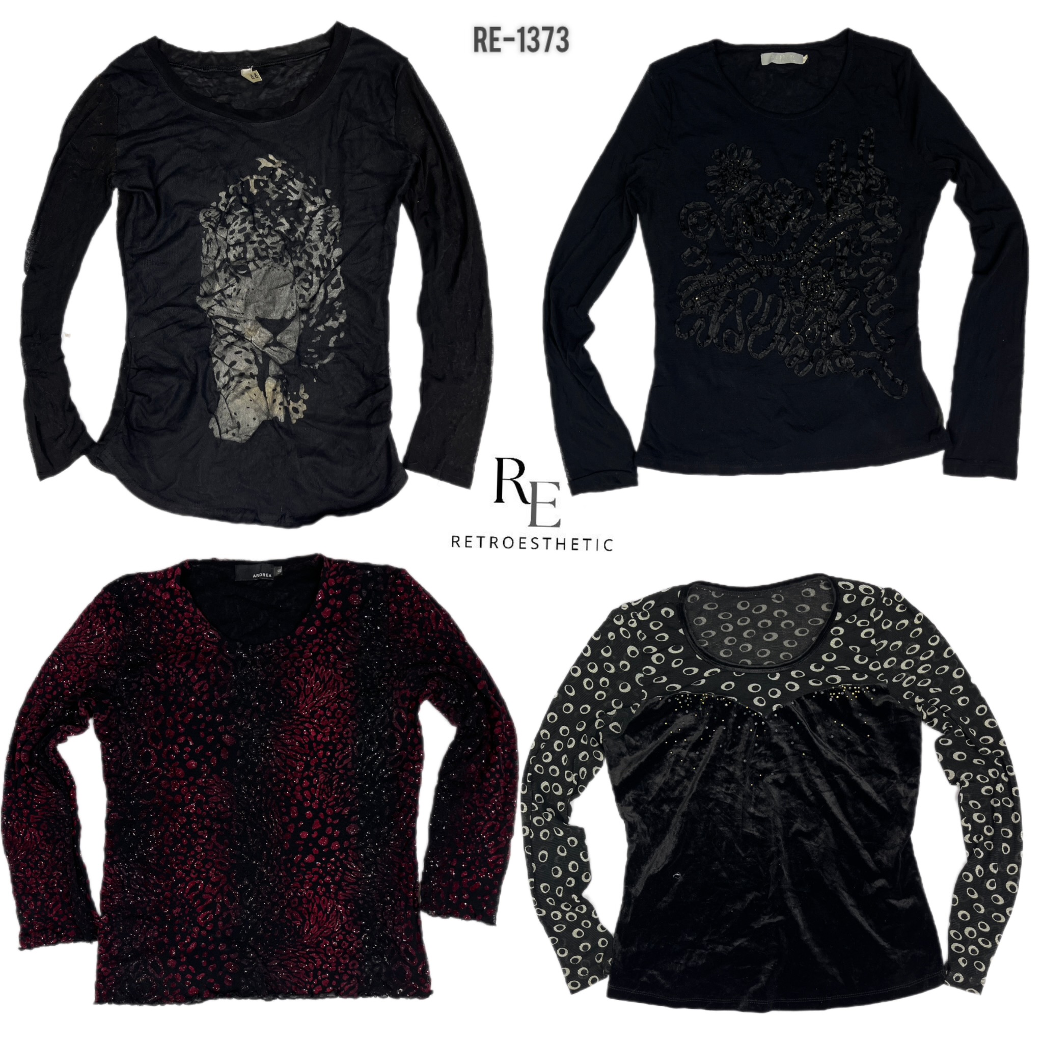 Y2K Tutto Nero Gotico Top in Rete (RE-1373)