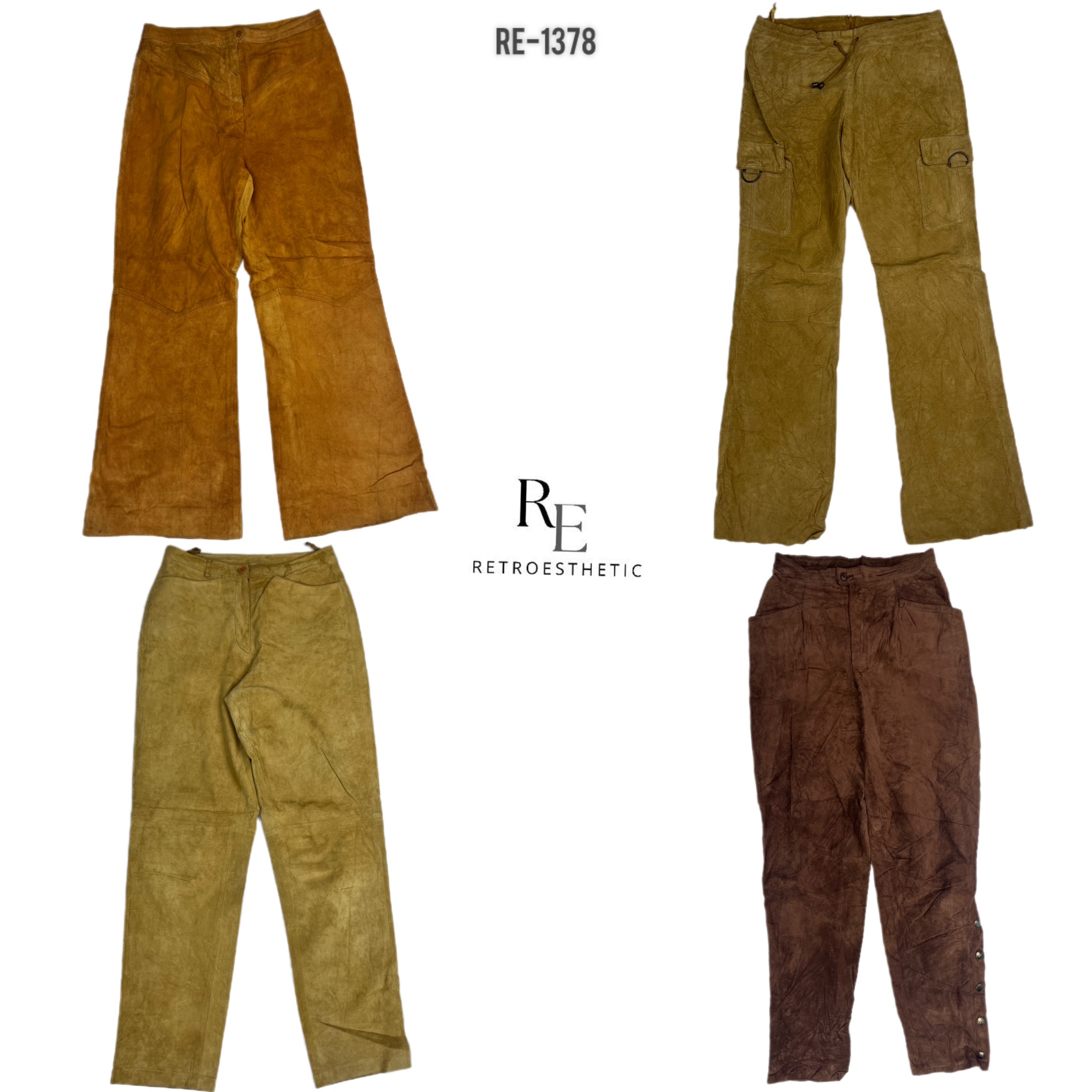 Y2K Unique Suede Flared Pants (RE-1378)