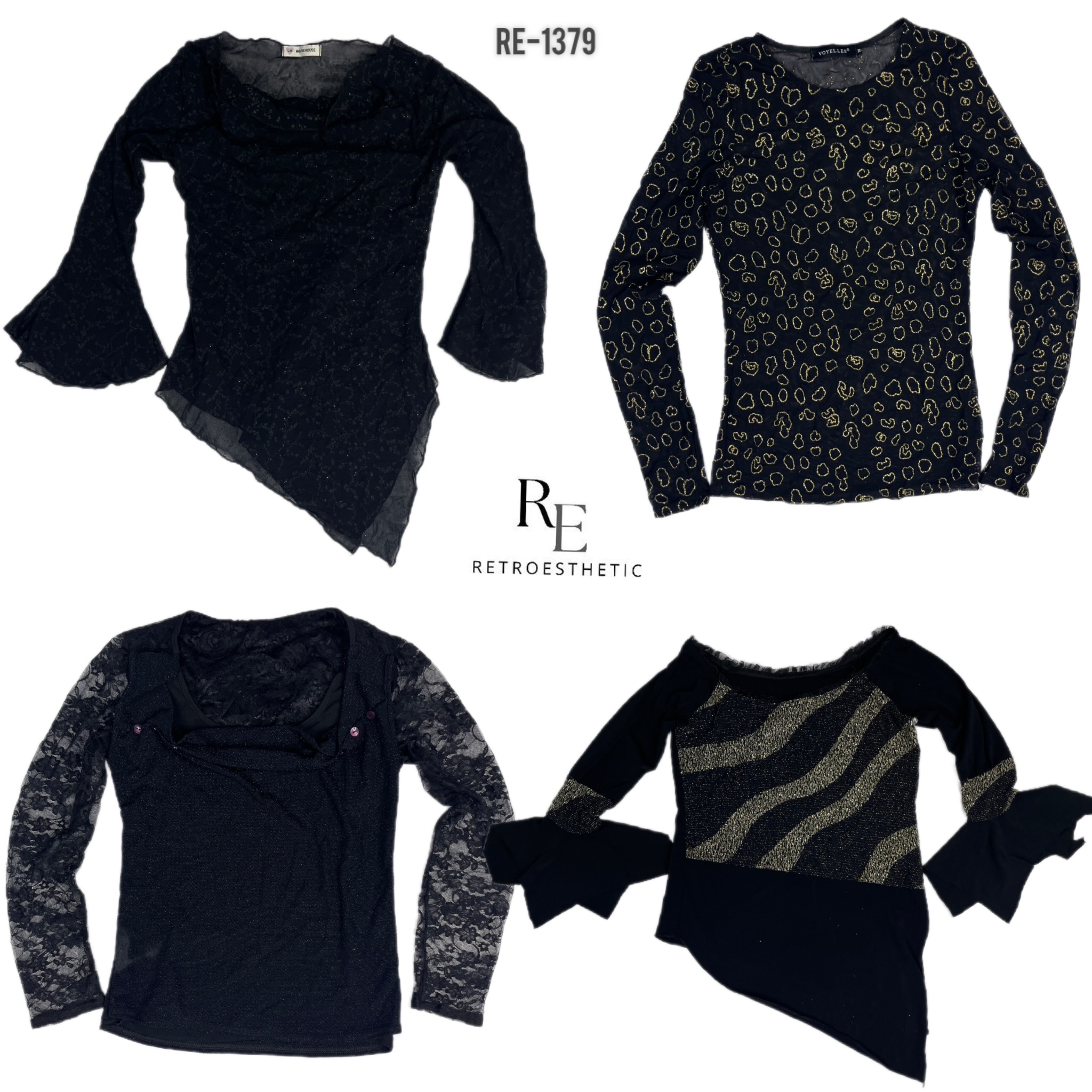 Y2K Black Gothic Mesh Full Sleeve Tops (RE-1379)