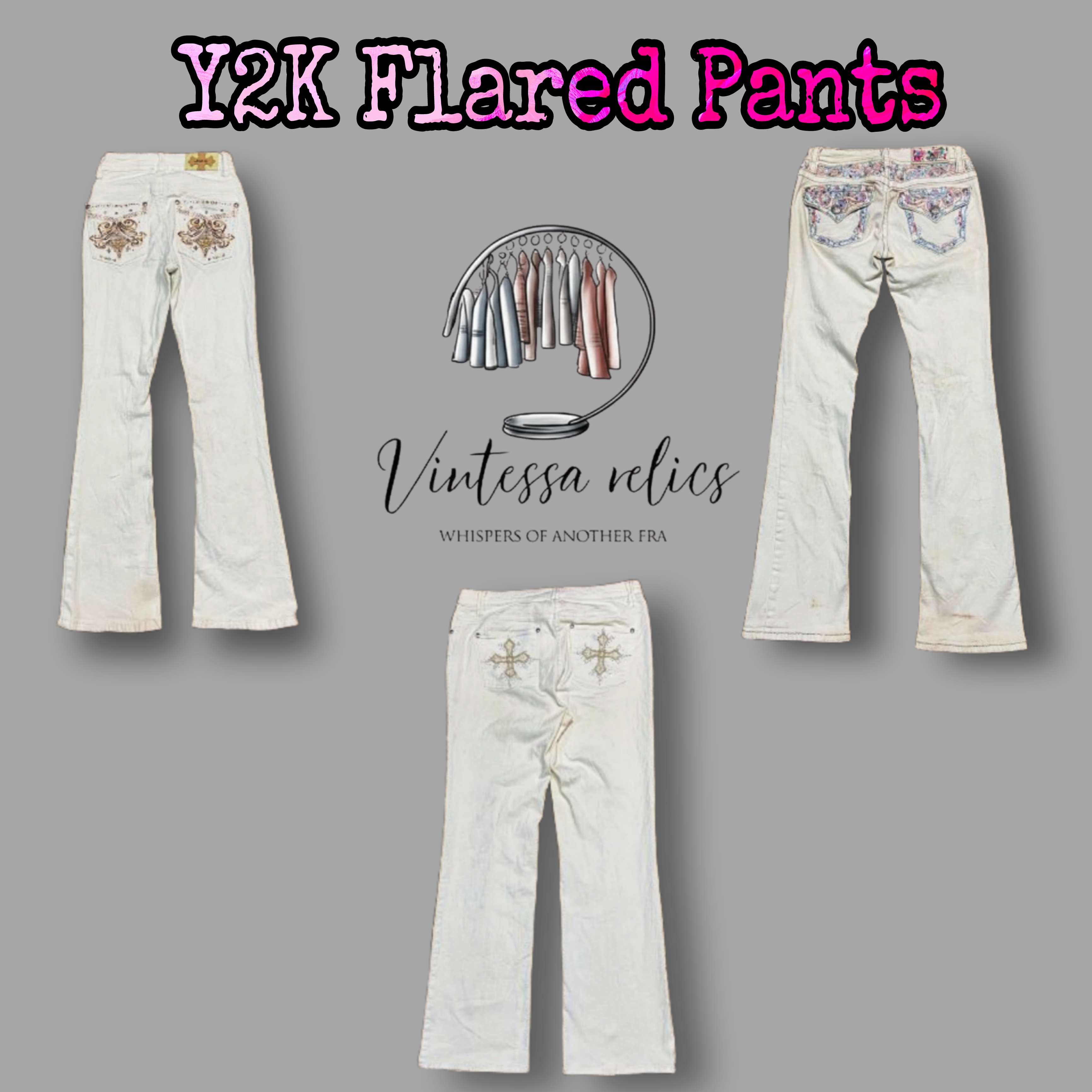 VP18 Y2K-Style White Flared Jeans
