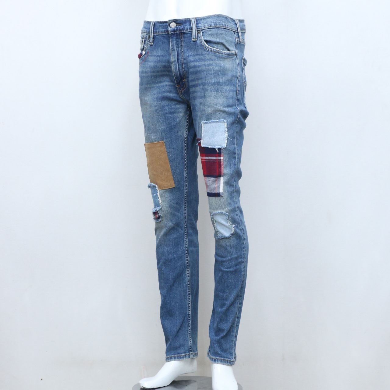 CR-168 Jean en denim avec empiècements en flanelle retravaillés