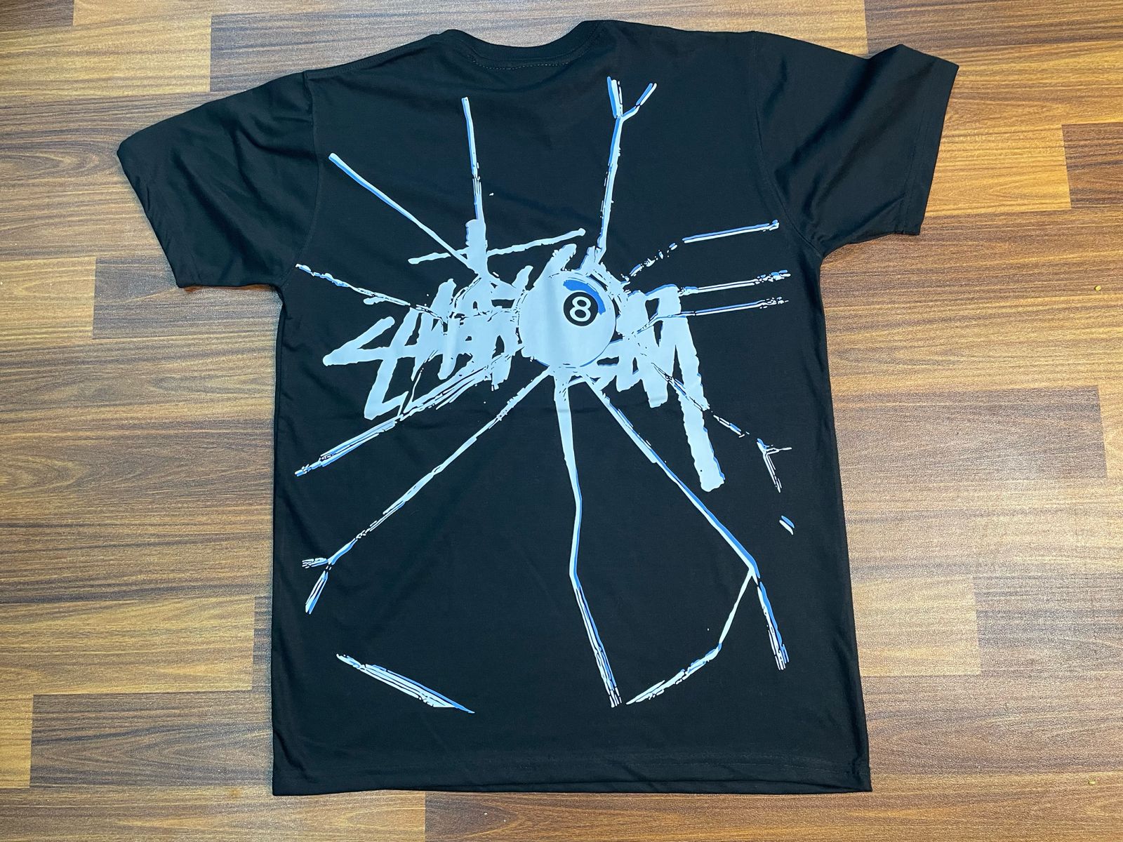 Stussy rework style black shatterd t shirt