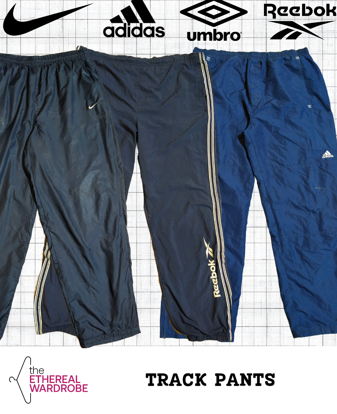 Pantaloni da ginnastica di marca tra cui Nike, Adidas, Umbro, Reebok, Columbia, Russell Athletic e New Balance. Pacchetto di 10 pezzi (RN#1215)