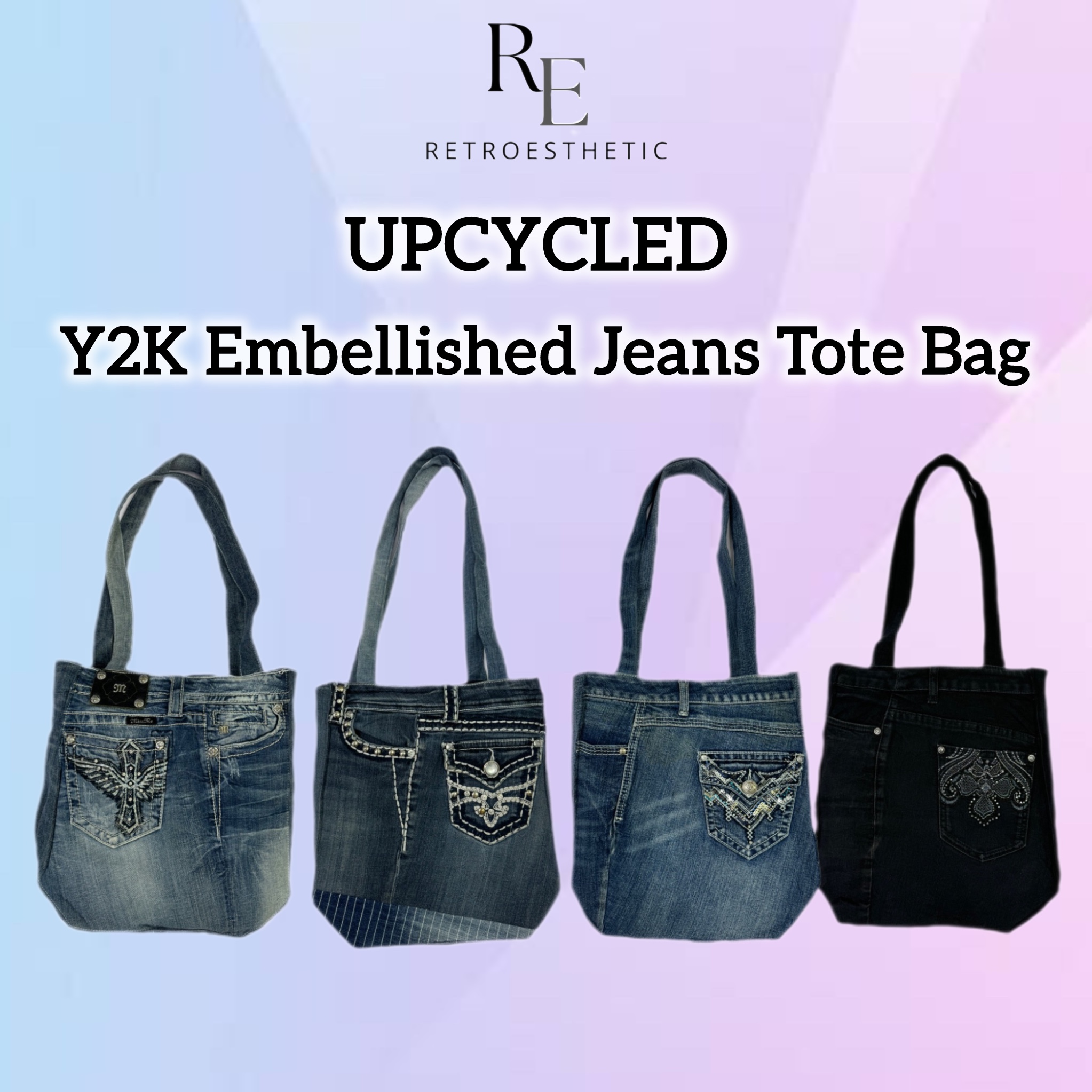 Upcycled Y2K Embellished Jeans Tote Bag