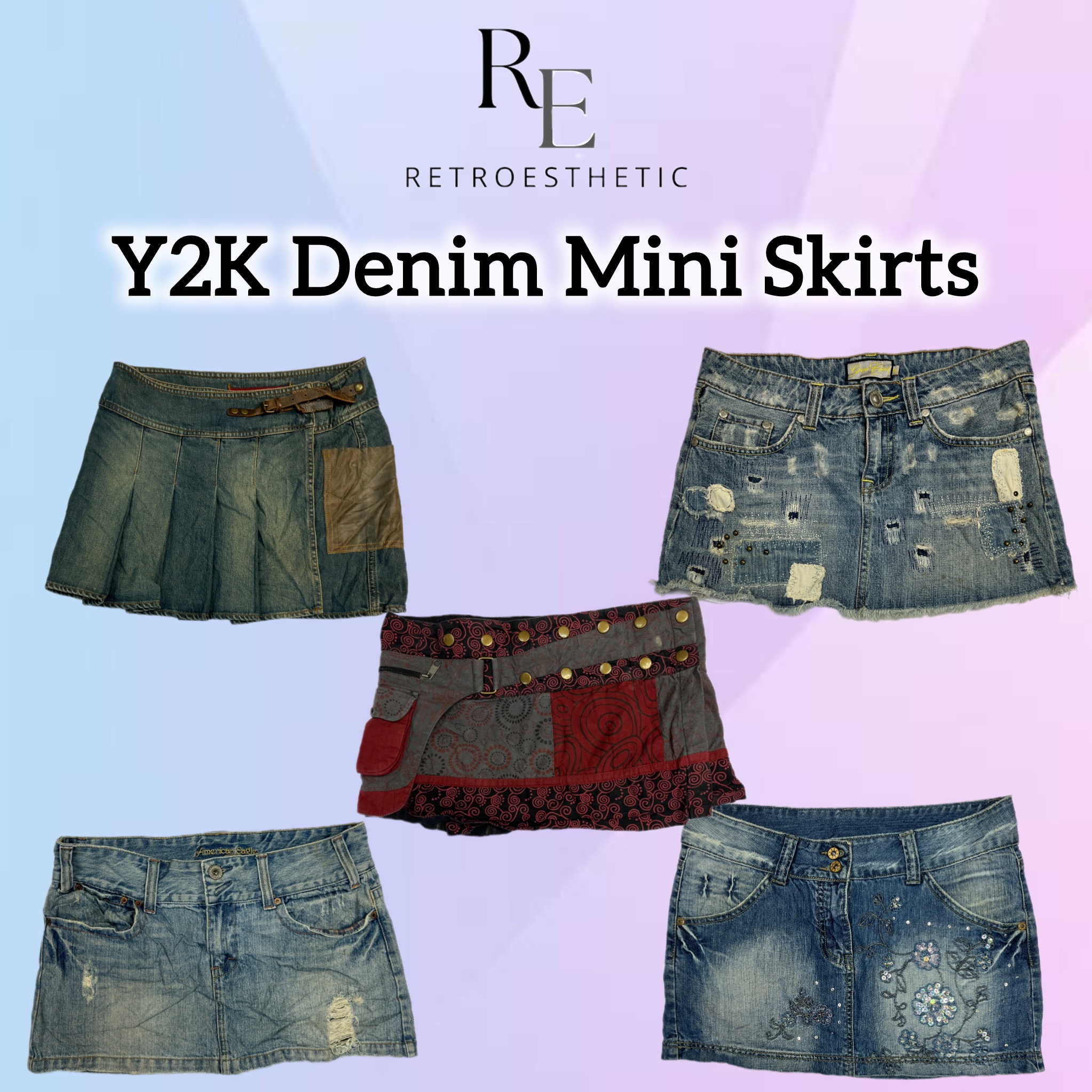 Faldas de mezclilla mini únicas y adornadas de Y2K (RERP)