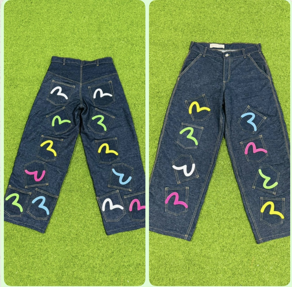 Rework style evisu denim baggy pant