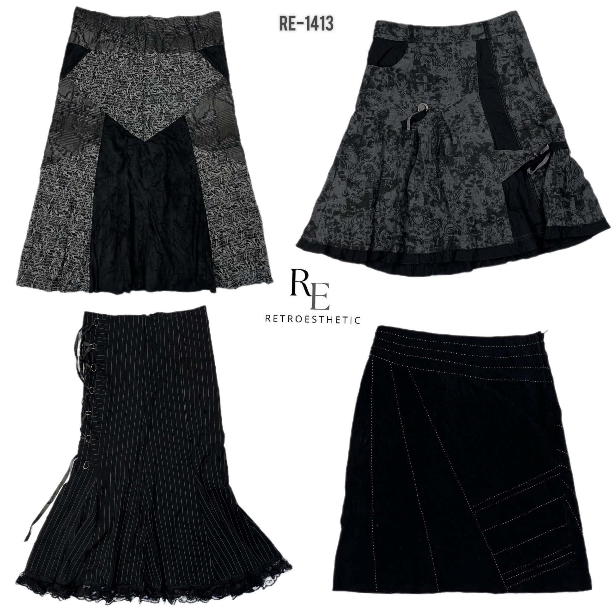 Saia de Algodão Preto Gótico Y2K (RE-1413)