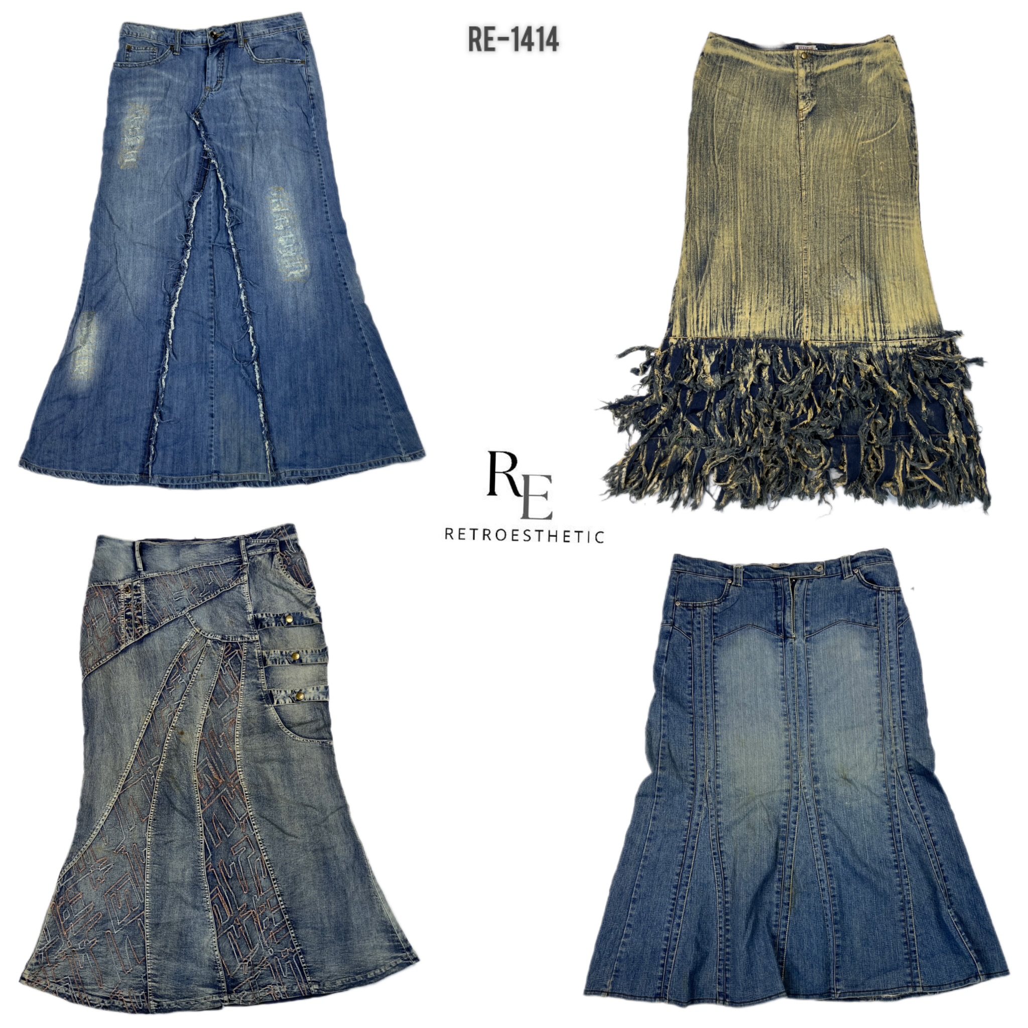 Y2K Unique Denim Maxi Skirts (RE-1414)