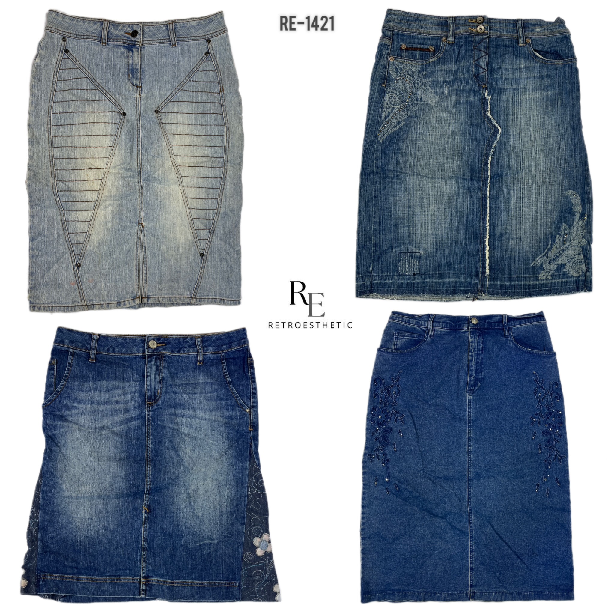 Y2K Cyber Girl Era Denim Midi Skirts (RE-1421)