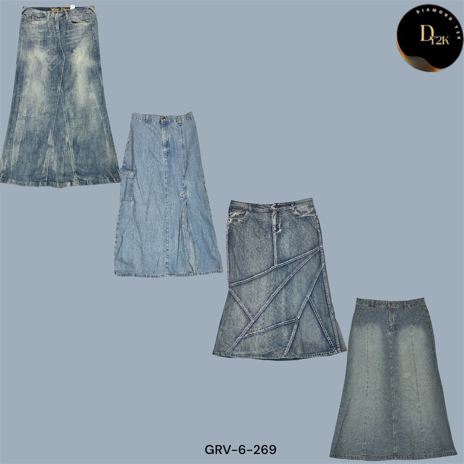 Retro Y2K Long Denim Skirt | High Waist Street Style (GRV-6-269)