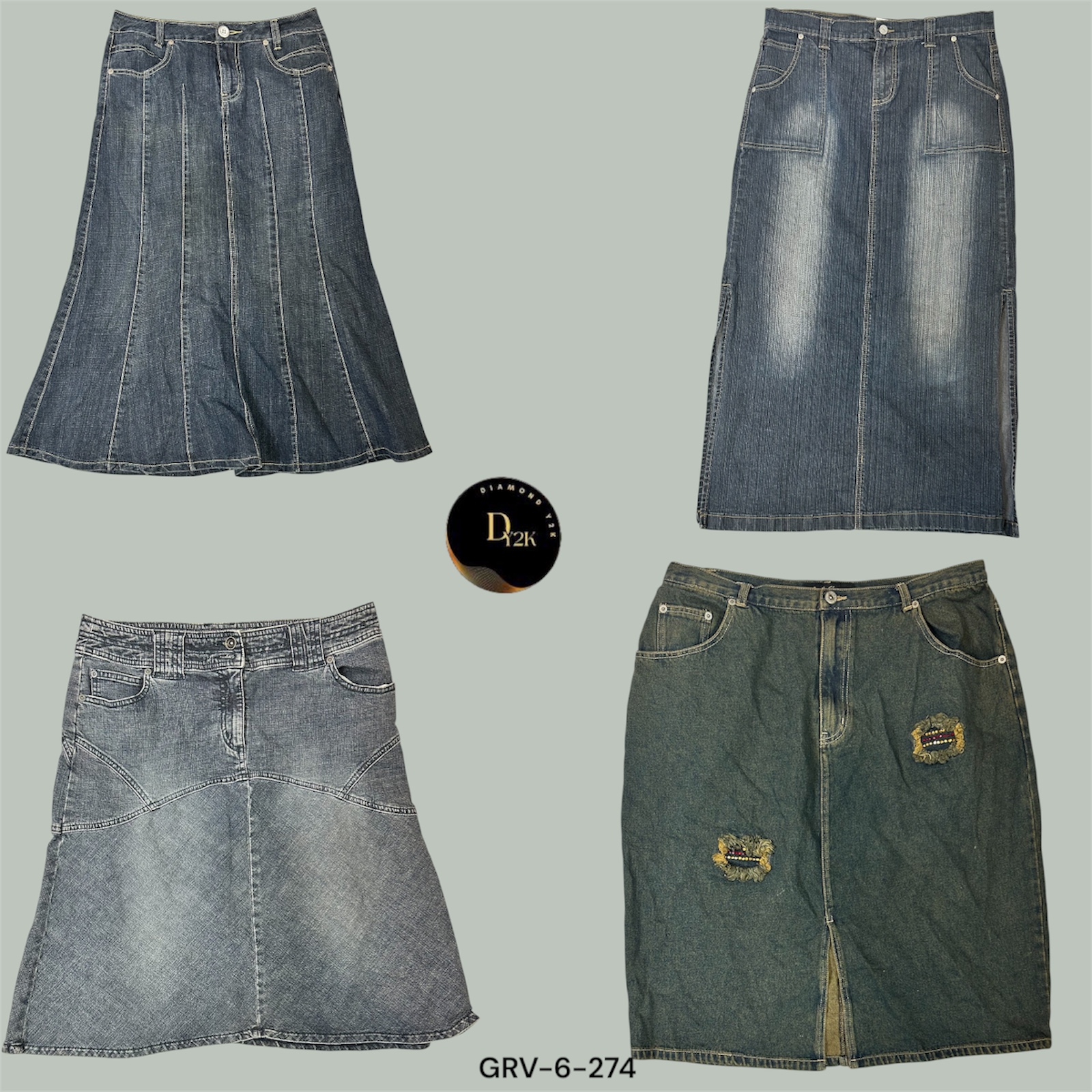 Y2K Grunge Black Denim Skirts | Longline & Midi Styles (GRV-6-274)