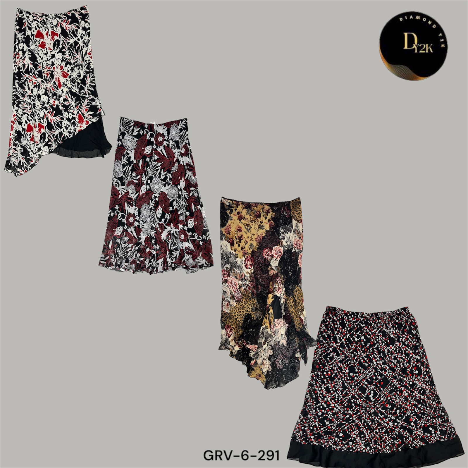 Y2K Red Flora | 100% Poly Silk Skirt Babe (GRV-6-291)