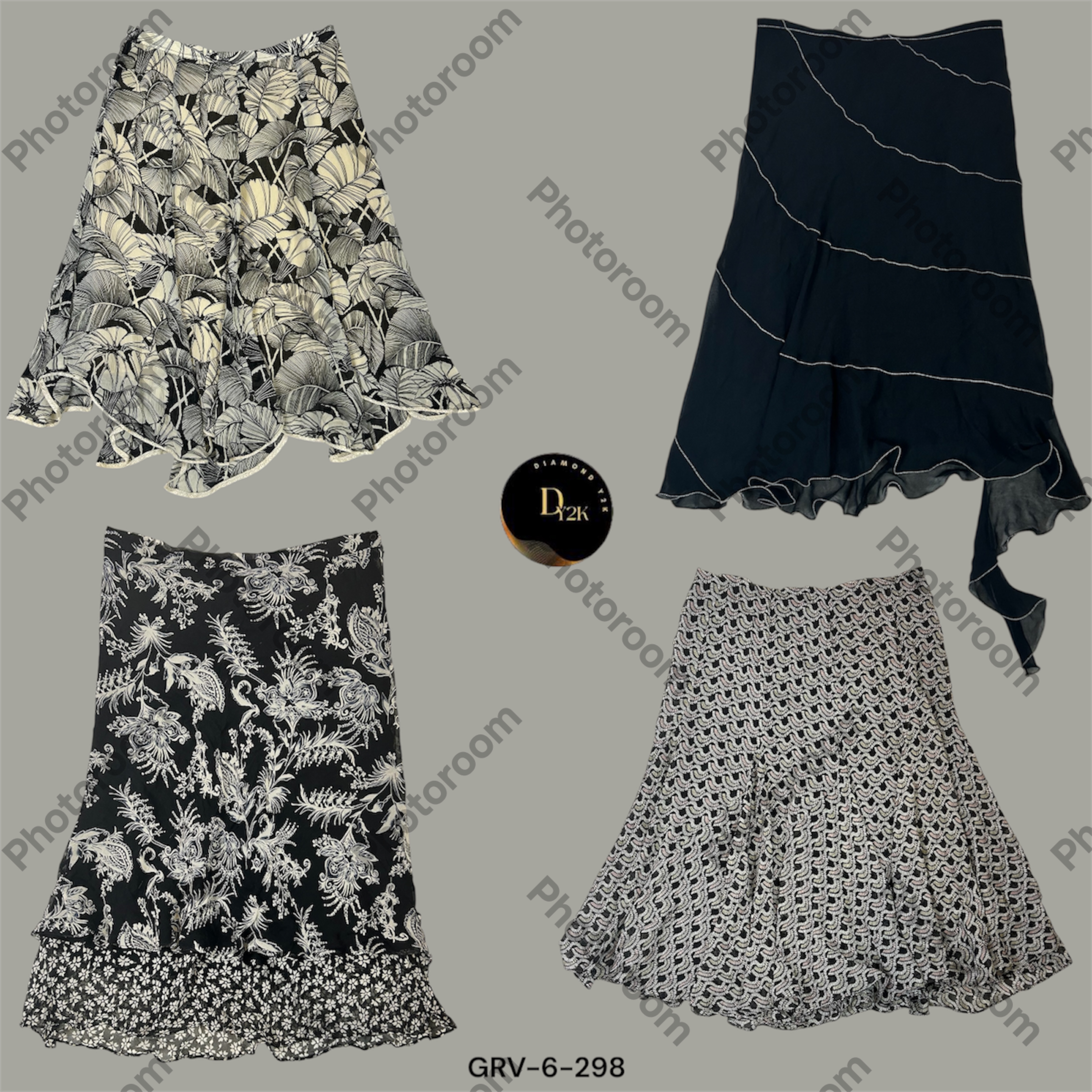 Mitternachts Muse | Y2K Schwarzer Musterpolyrock (GRV-6-298)