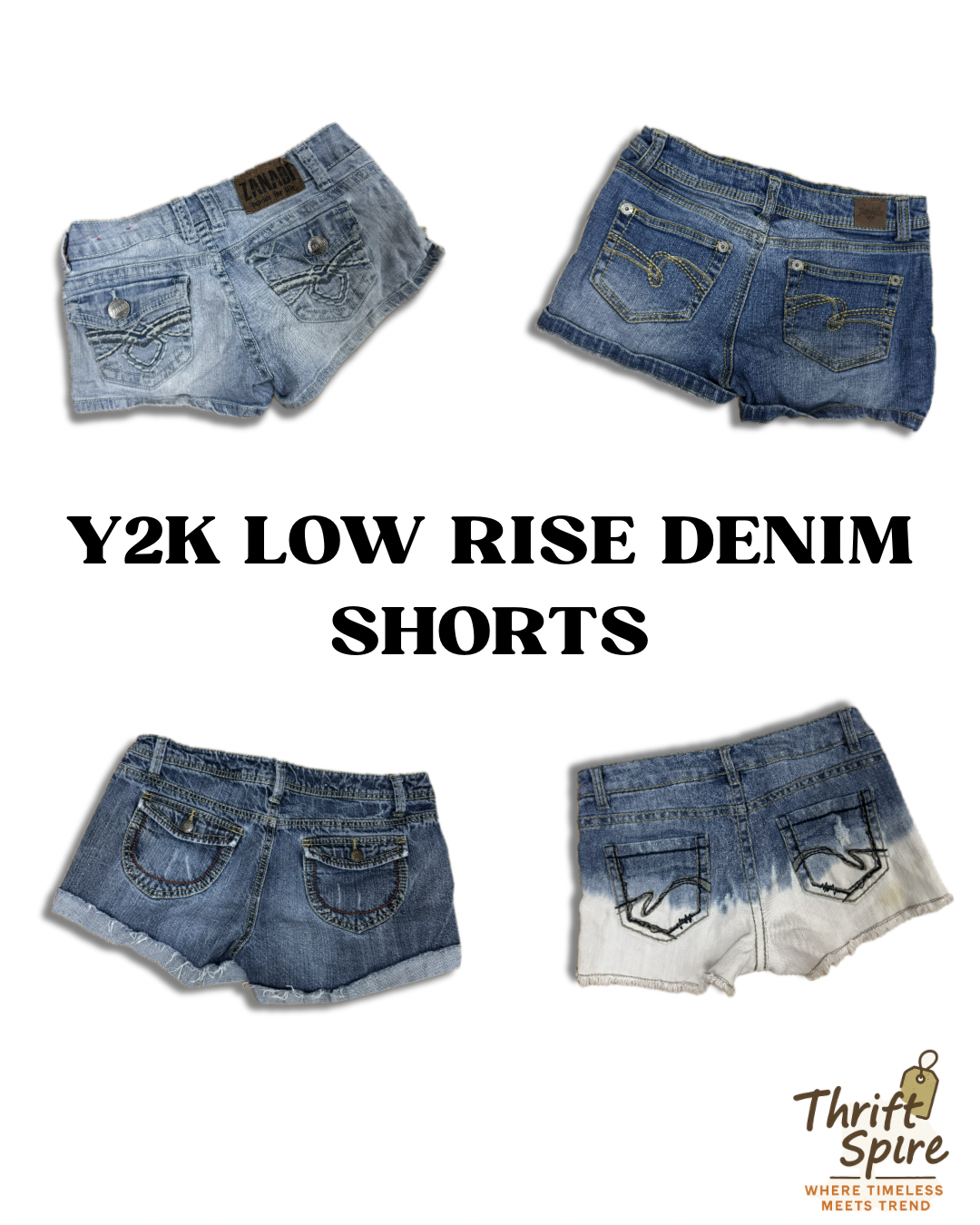 Shorts de Denim de Cintura Baixa Y2K - 18 peças