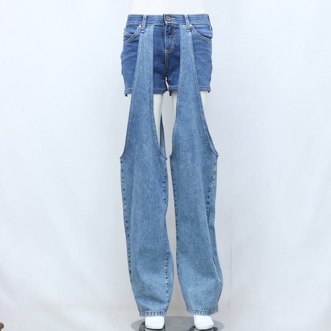 CR205 Reworked Sexy Shorts With Attachable Denim Jeans Panel