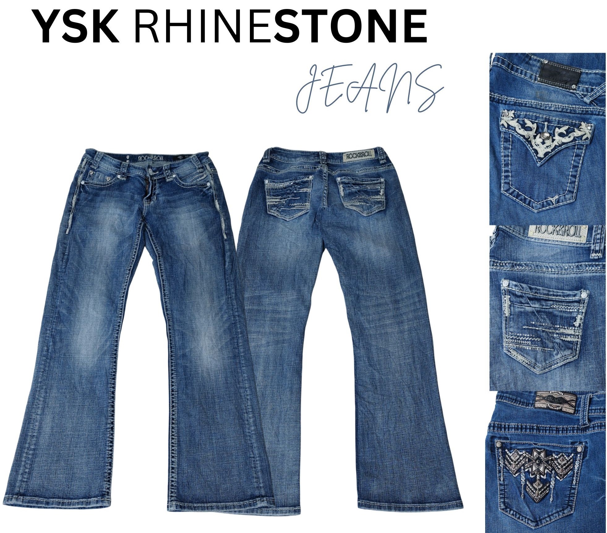 JEANS CON RICAMI DI STRASS Y2K