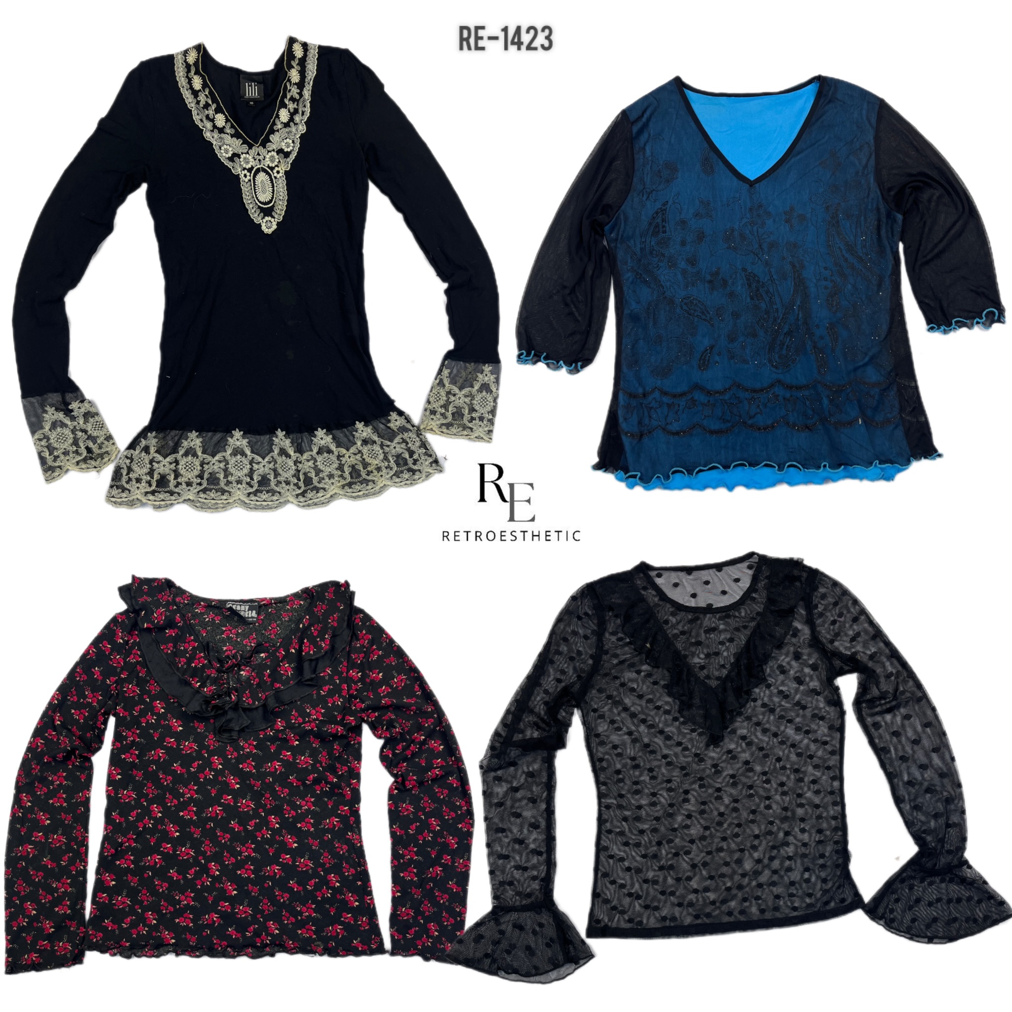 Y2K All Black Rave Full Sleeve Mesh Tops (RE-1423)