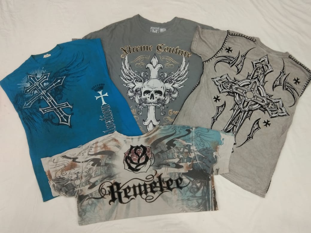 CR4497 ヴィンテージ メンズ プリント スカル Tシャツ