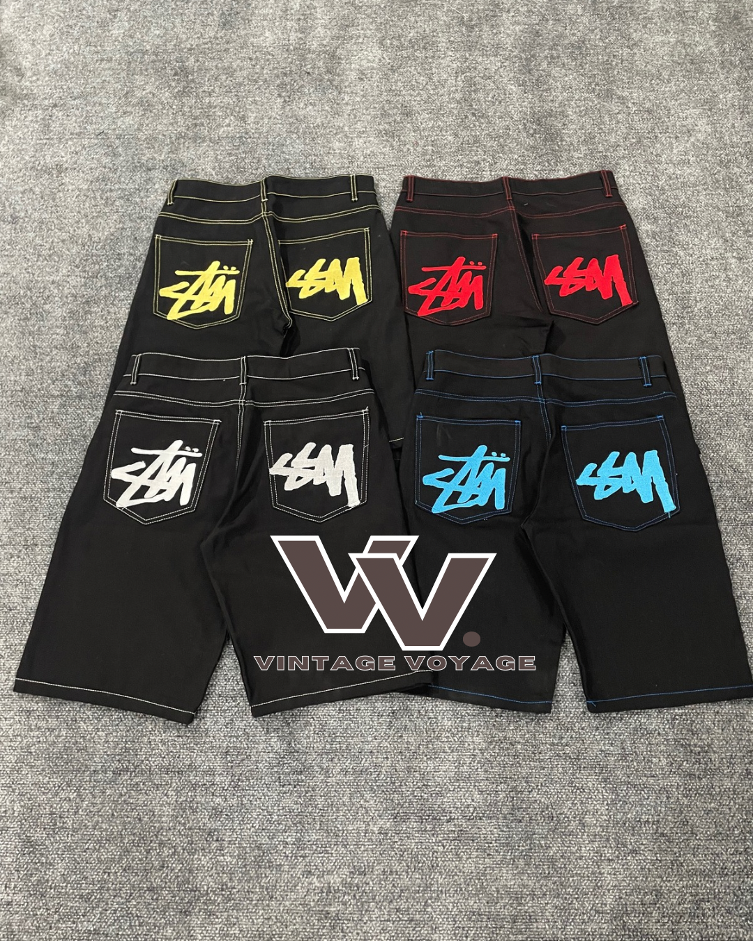 Shorts en denim brodés au style retravaillé Stüssy #28625