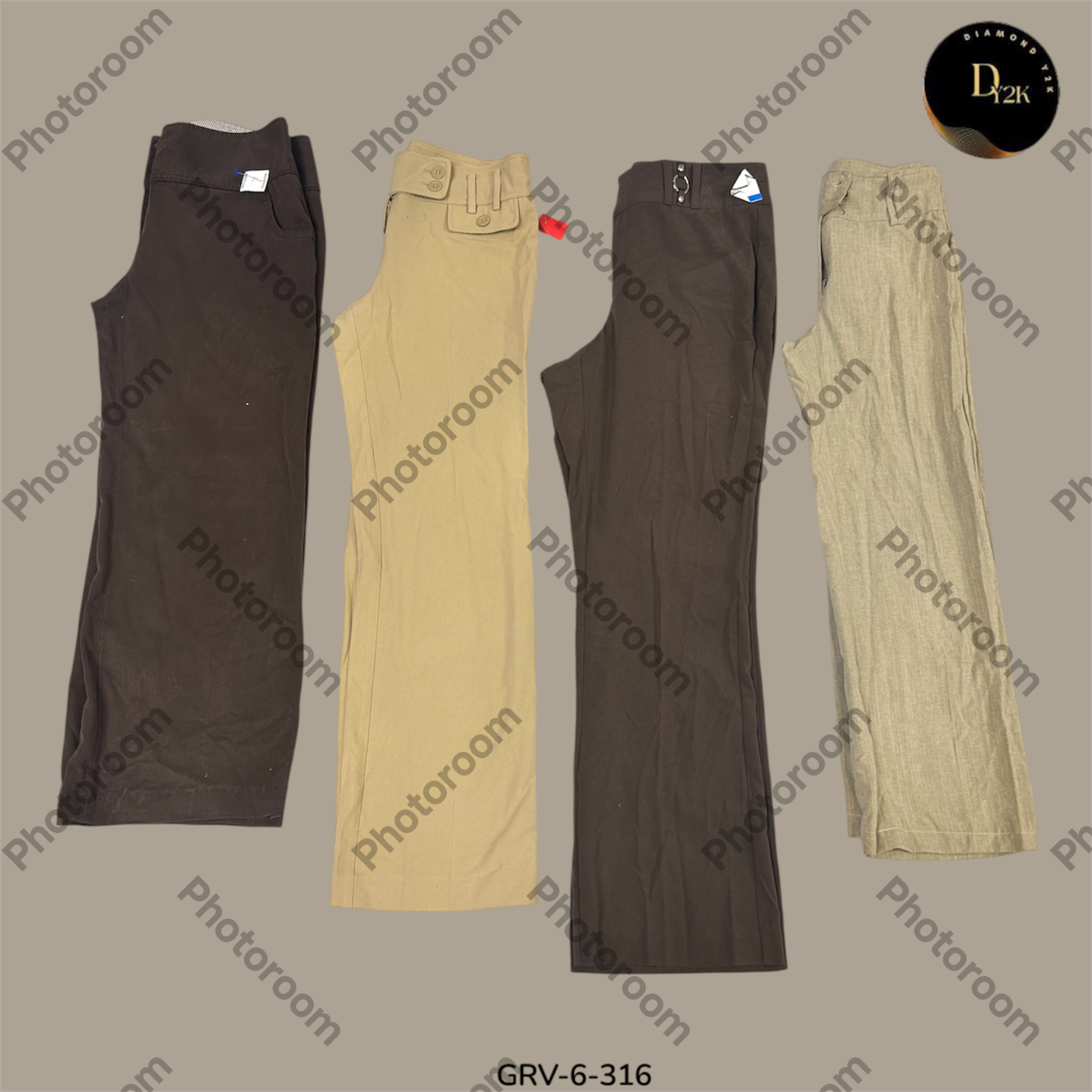 Pantalones de poliéster marrón y crema Y2K | Parte inferior retro-chic (GRV-6-316)