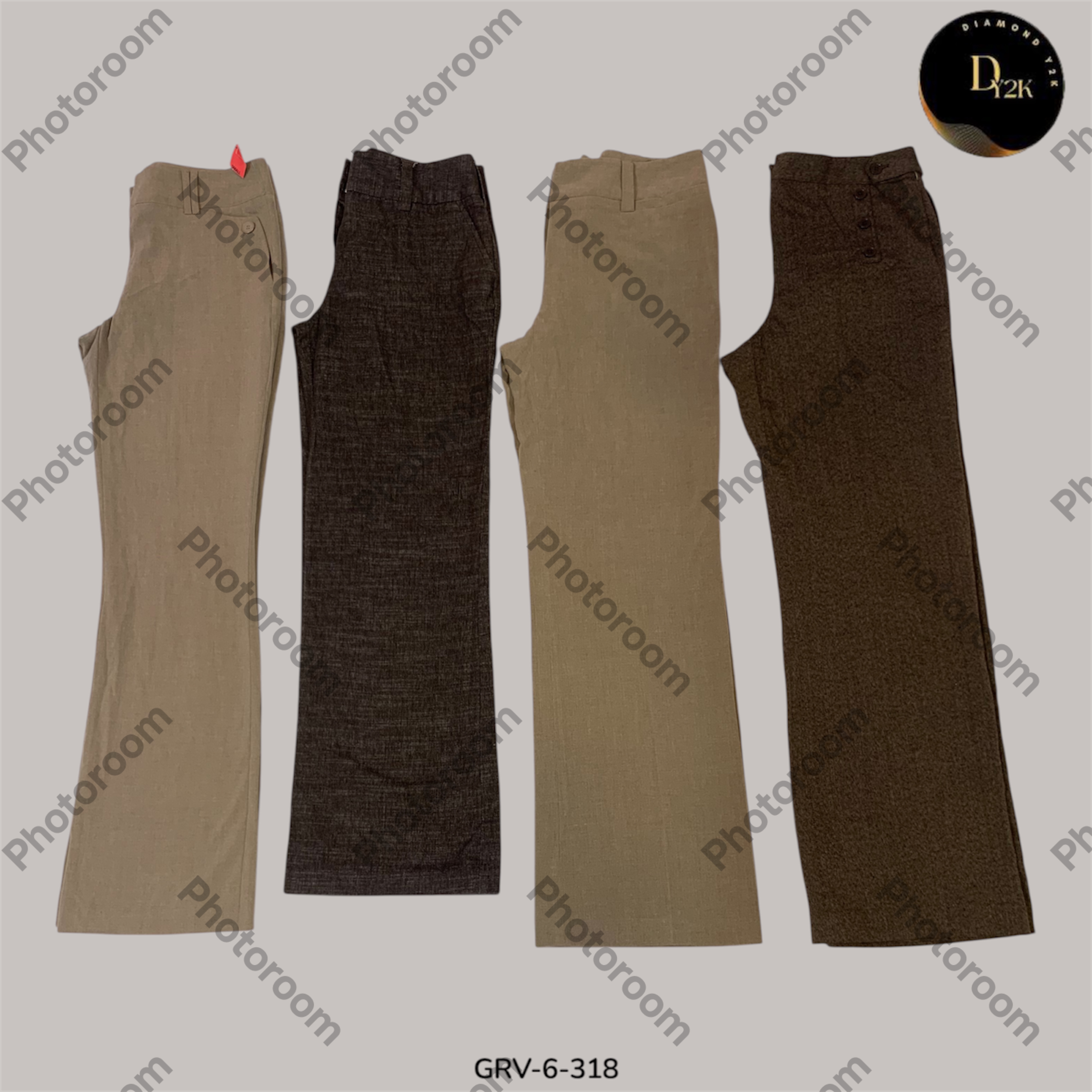 Pantalones Neutros de Poliéster Y2K | Edición Marrón y Crema (GRV-6-318)