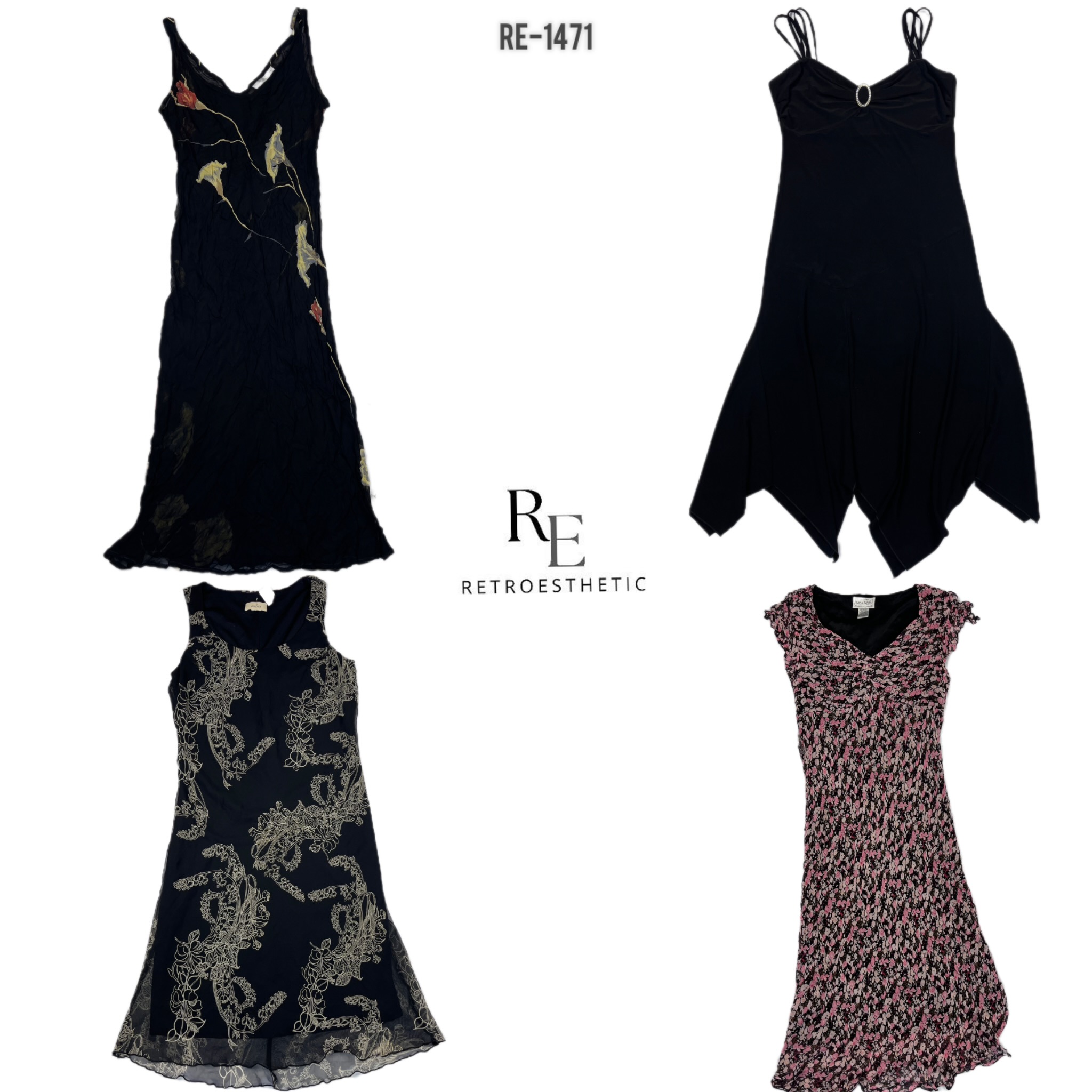 Y2K All Black Gothic Summer Dresses (RE-1471)