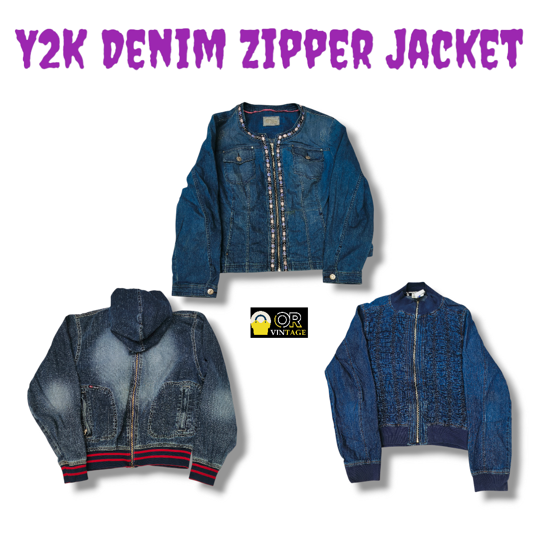 Veste en denim zippée Y2K – Style rétro audacieux pour looks modernes