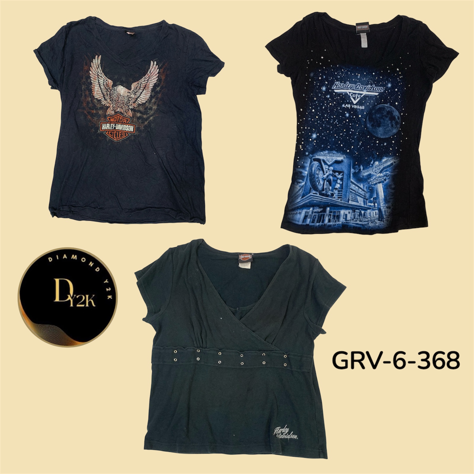 ハーレーダビッドソン ヴィンテージ ブラック Tシャツ – Y2K エラ (GRV-6-368)