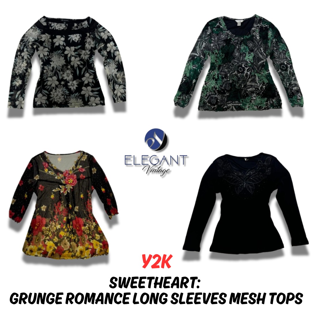 Y2k Grunge Romance Long Sleeves Mesh Tops - EV0012