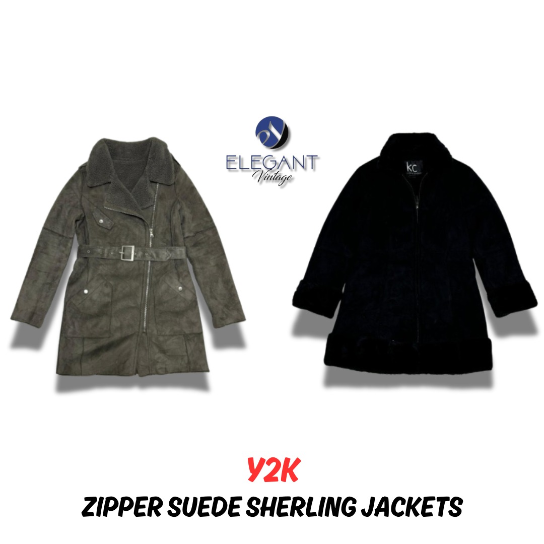 Veste en suède shearling avec fermeture éclair Y2K - EV0025