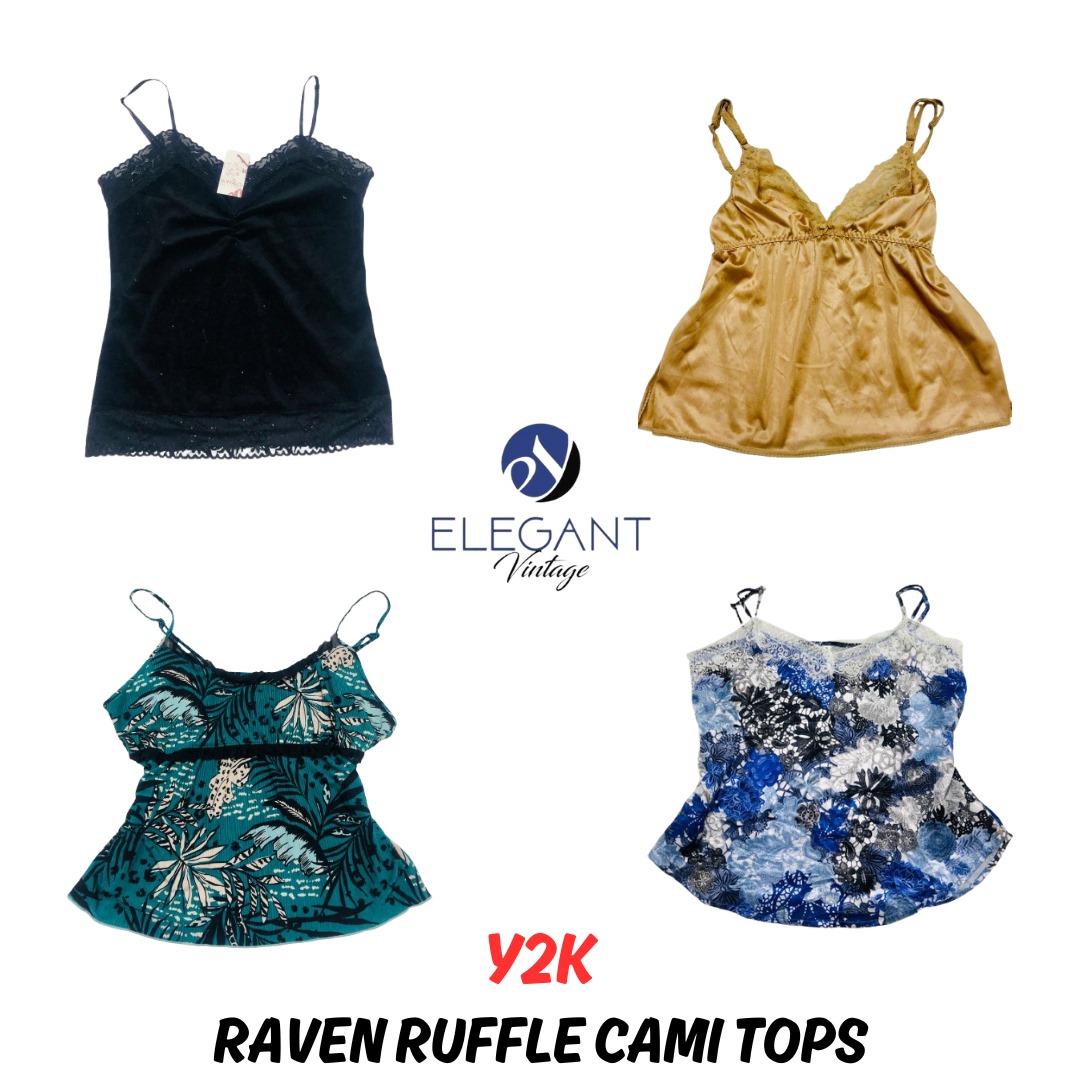 Y2k Raven Ruffle Cami Tops  EV0614