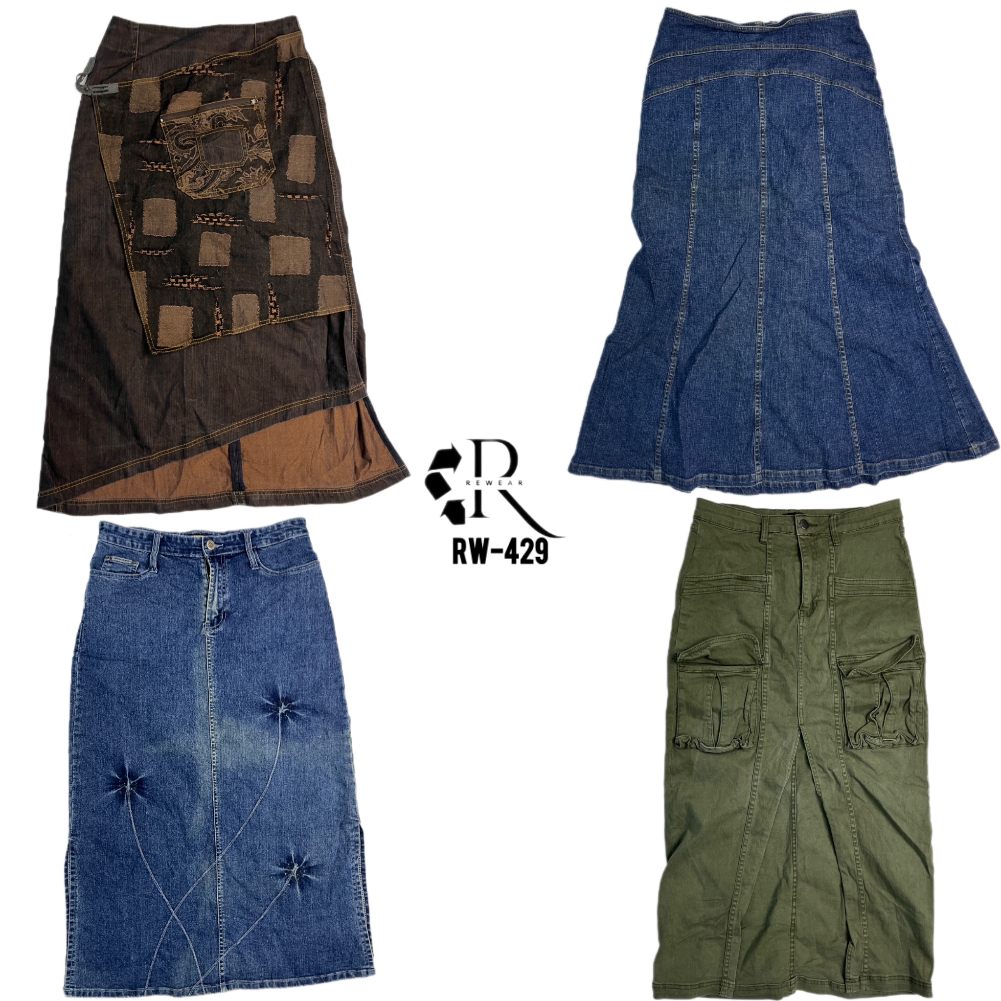 Y2K Unique Denim Maxi Skirts (RW-429)