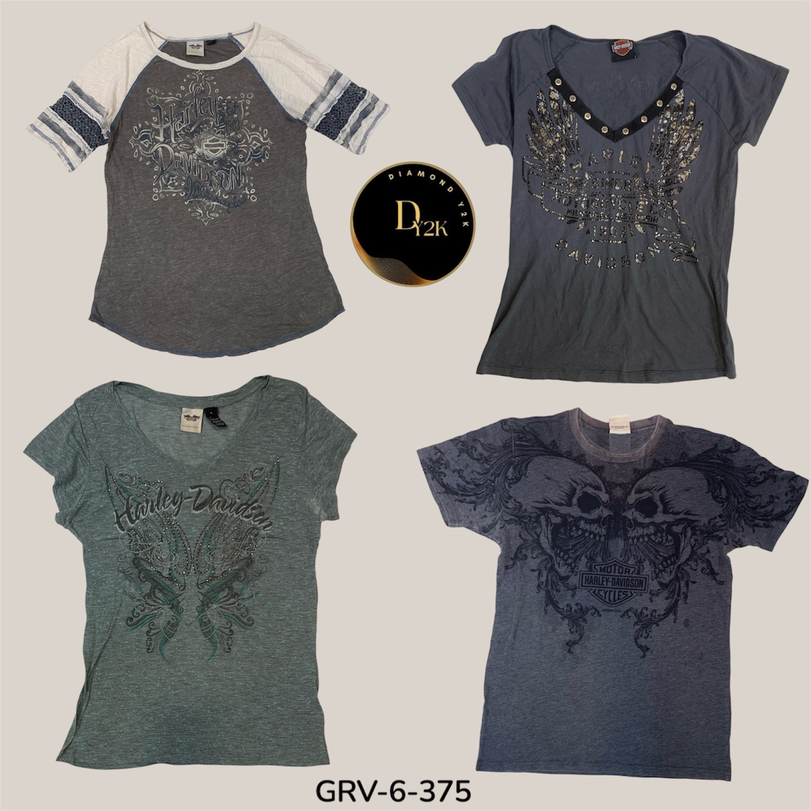 Harley-Davidson Grey Baby Tee – Authentic Y2K Biker Girl Fit (GRV-6-375)
