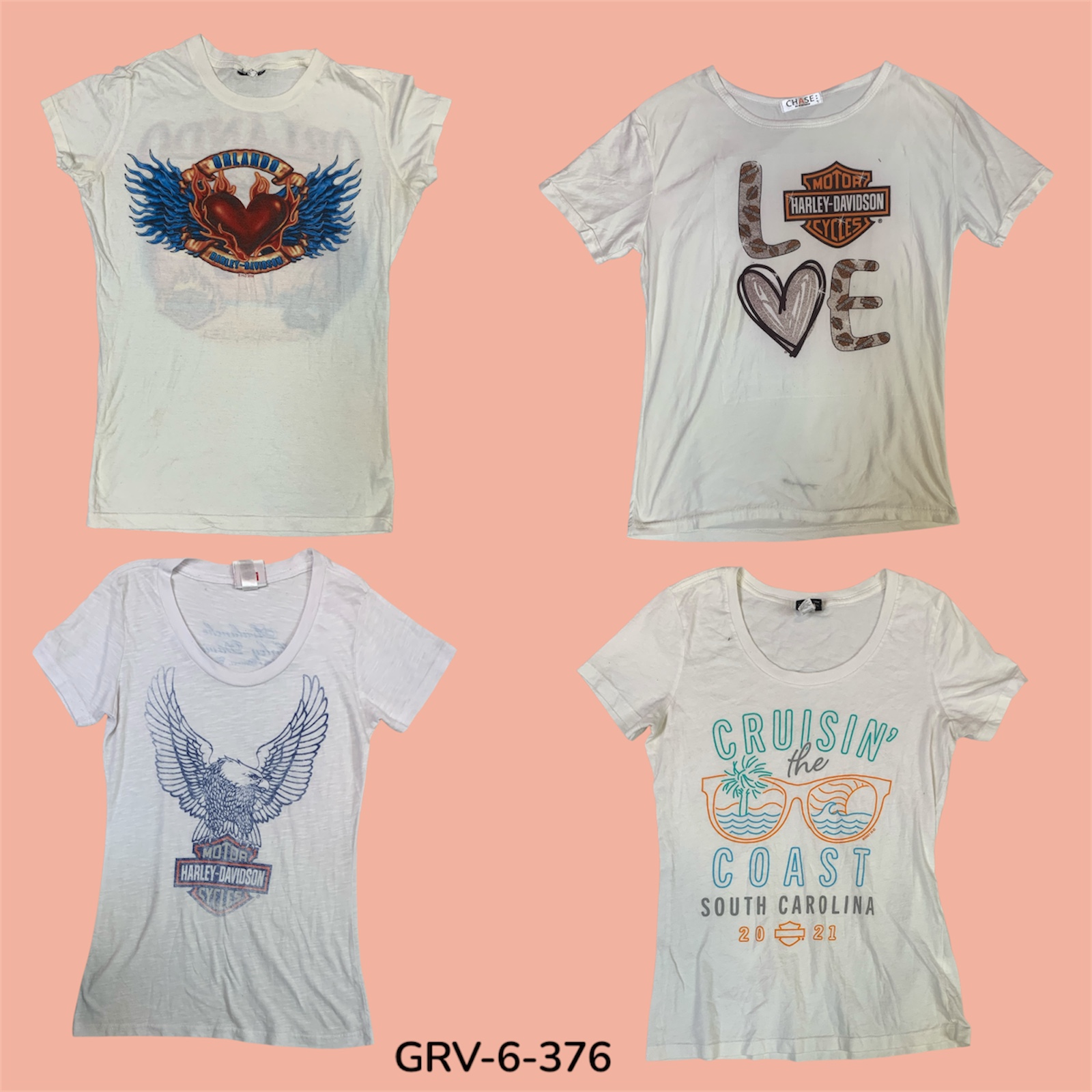 ハーレーダビッドソン レイヤードシャツセット – ホワイトTシャツ＆グレー長袖 (Y2Kビンテージ) (GRV-6-376)