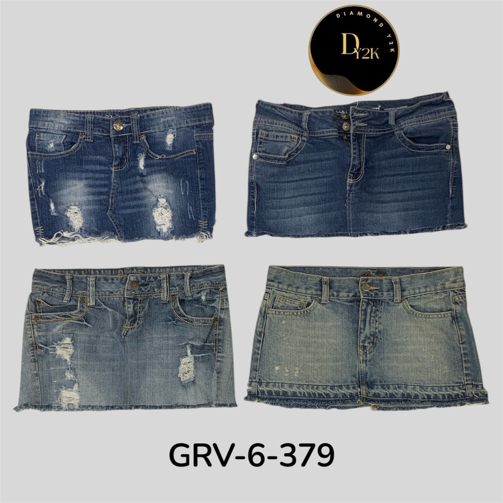 リワークデニムミニスカート – ユニークなY2Kビンテージ復刻 (GRV-6-379)