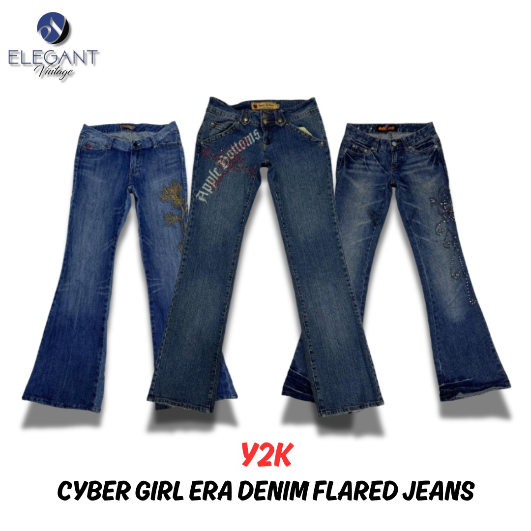 Y2k Cyber Girl Era Jeans Flare em Denim - EV0034
