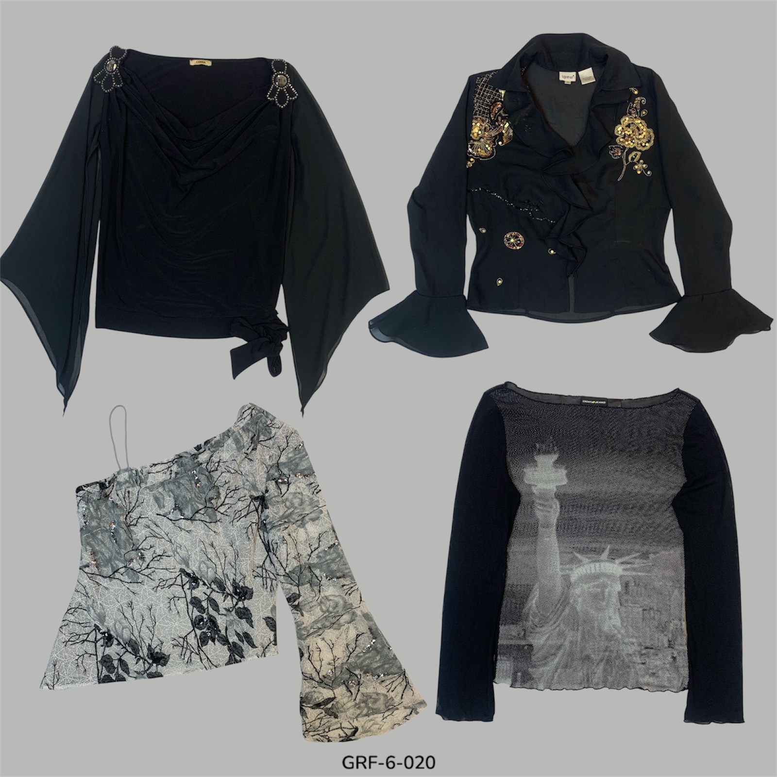 Y2K Printed Poly Blouse | Retro Sheen & Bold Prints (GRF-6-20)