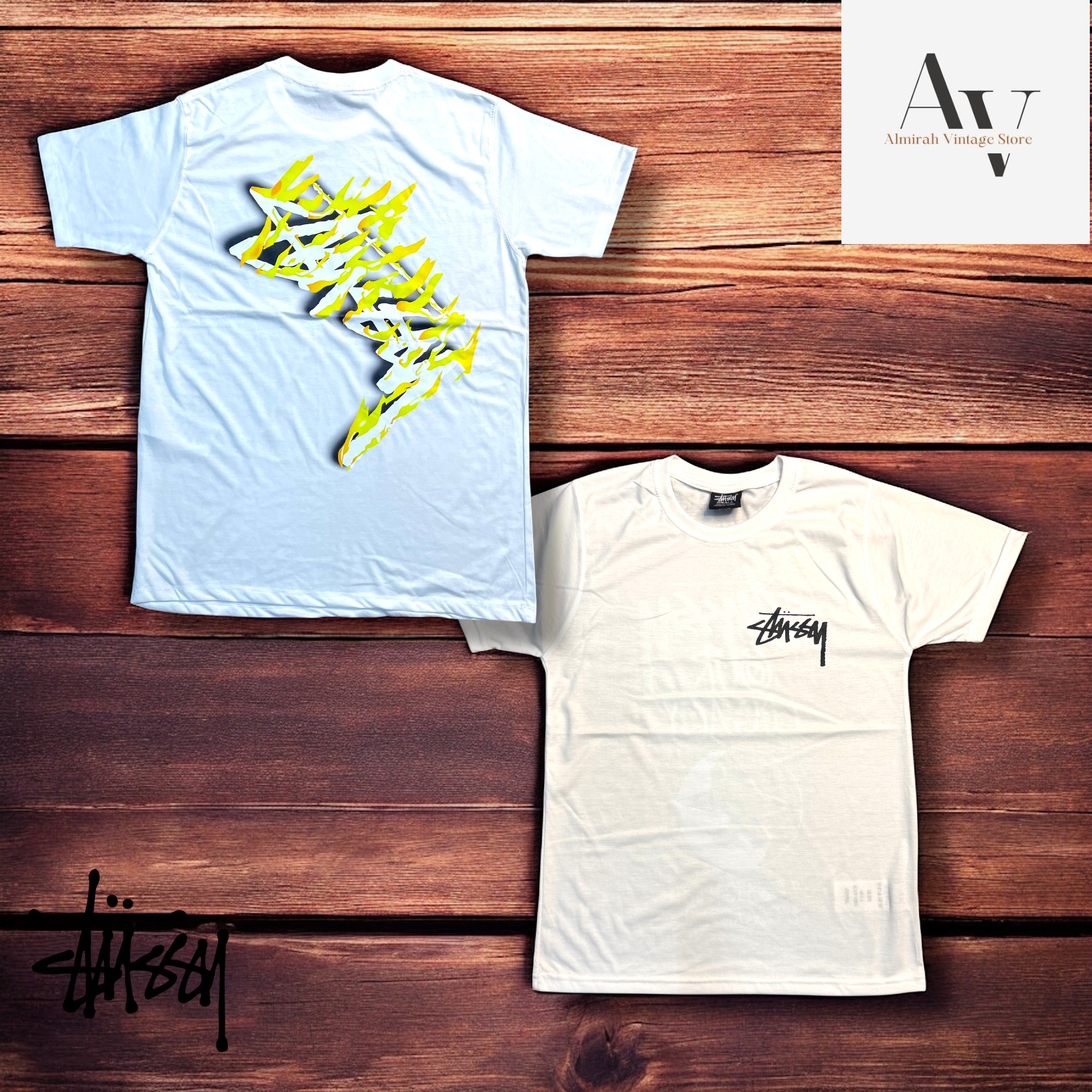 T-shirt jaune Stussy retravaillé style Stussy