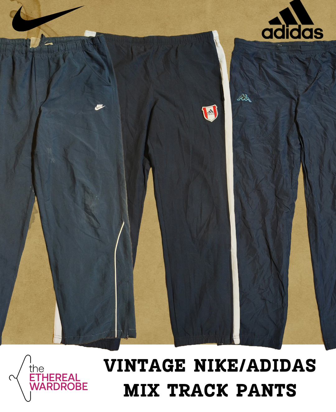 ヴィンテージトラックパンツ（Nike, Adidas, Kappa, Champion, Columbia, Fila, Russell Athletic, New Balance, Hummel、Random Identitiesを含む） (RN#1247)