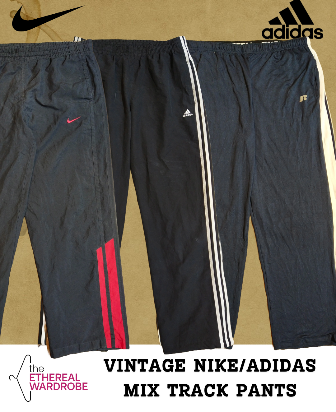 ヴィンテージ トラックパンツ (Nike、Adidas、Champion、Columbia、Fila、Russell Athletic、New Balance、Under Armor、Random Identities含む) (RN#1245)