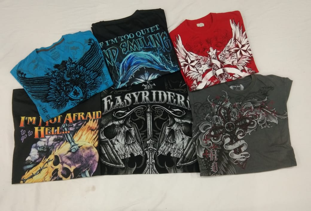 CR4521 ヴィンテージ メンズ ゴシック プリント スカル Tシャツ
