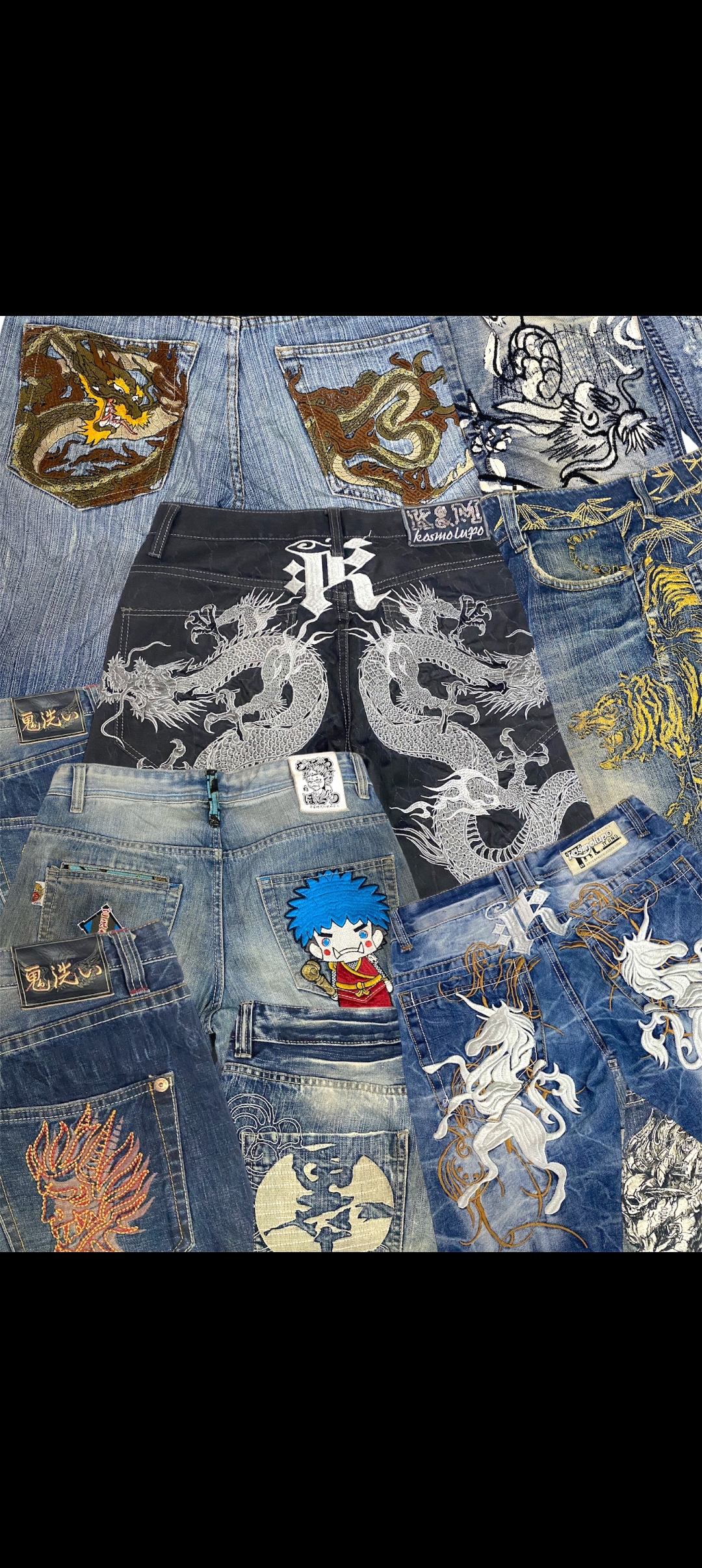 jeans brodés japonais