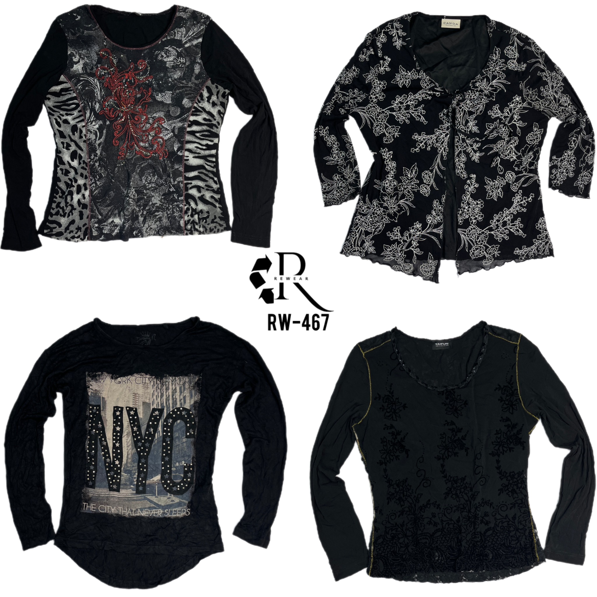 Y2K Black Rave Printed Tops (RW-467)